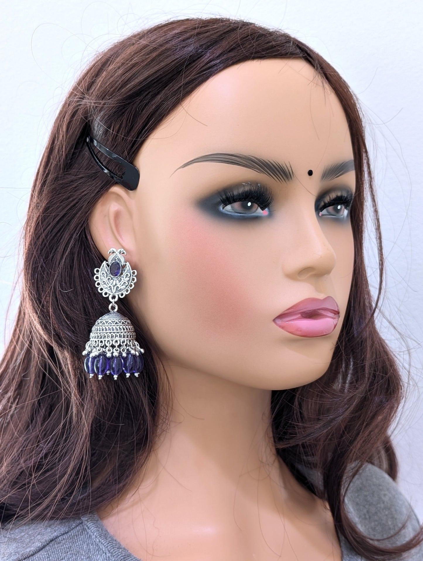 Oxidized silver beaded Jhumka earrings - Simpliful