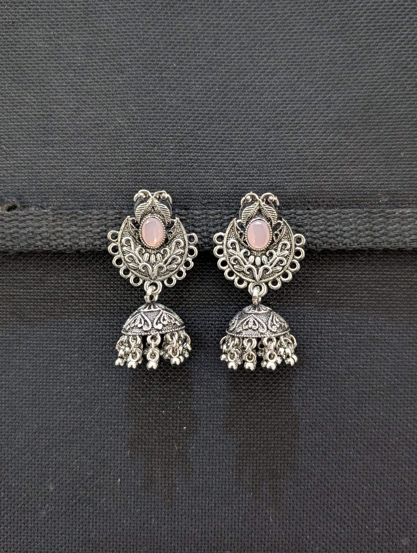 Oxidized silver polki small Jhumka earrings - Simpliful