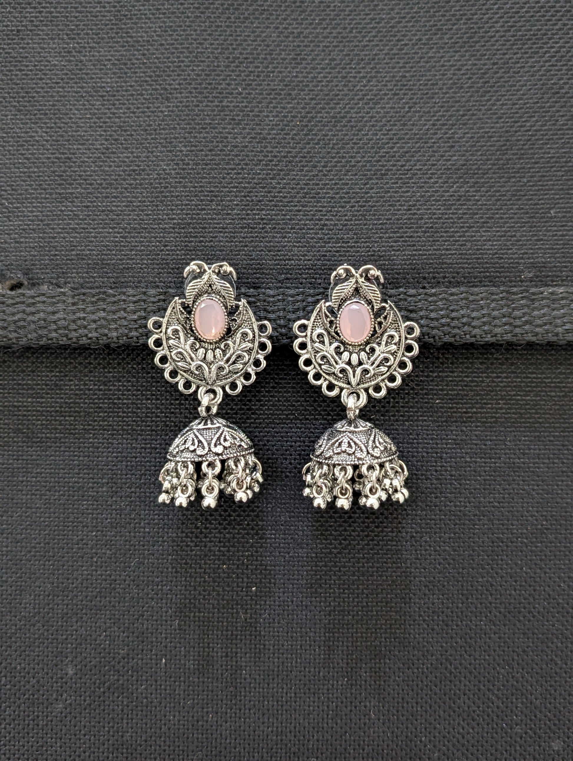 Oxidized silver polki small Jhumka earrings - Simpliful