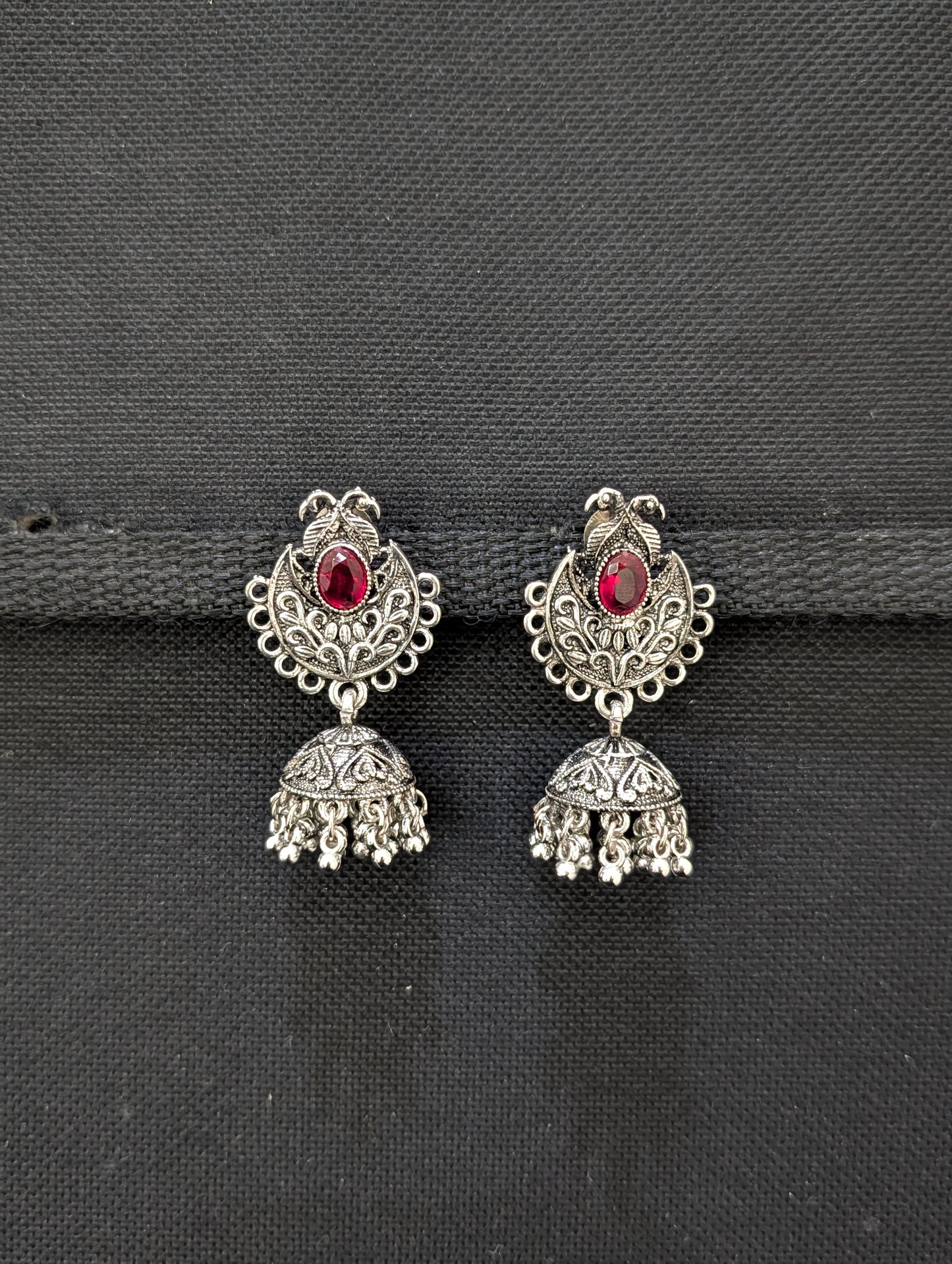 Oxidized silver polki small Jhumka earrings - Simpliful