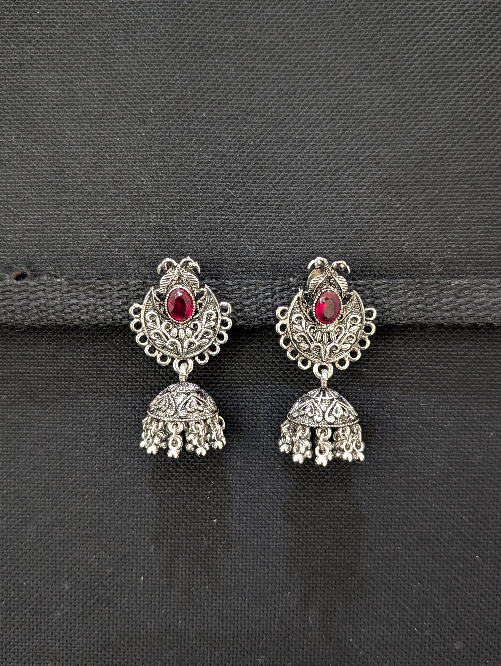 Oxidized silver polki small Jhumka earrings - Simpliful