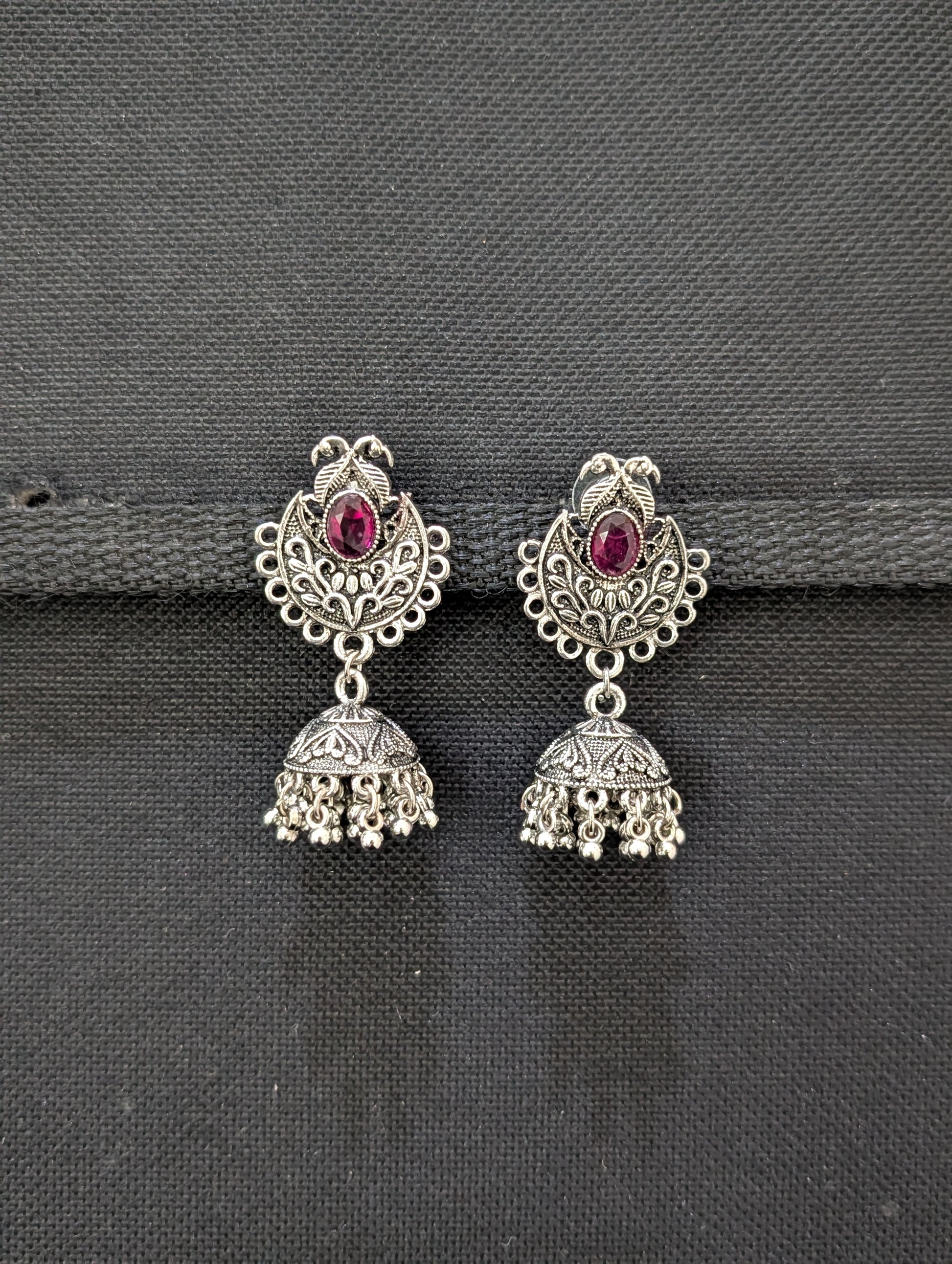 Oxidized silver polki small Jhumka earrings - Simpliful