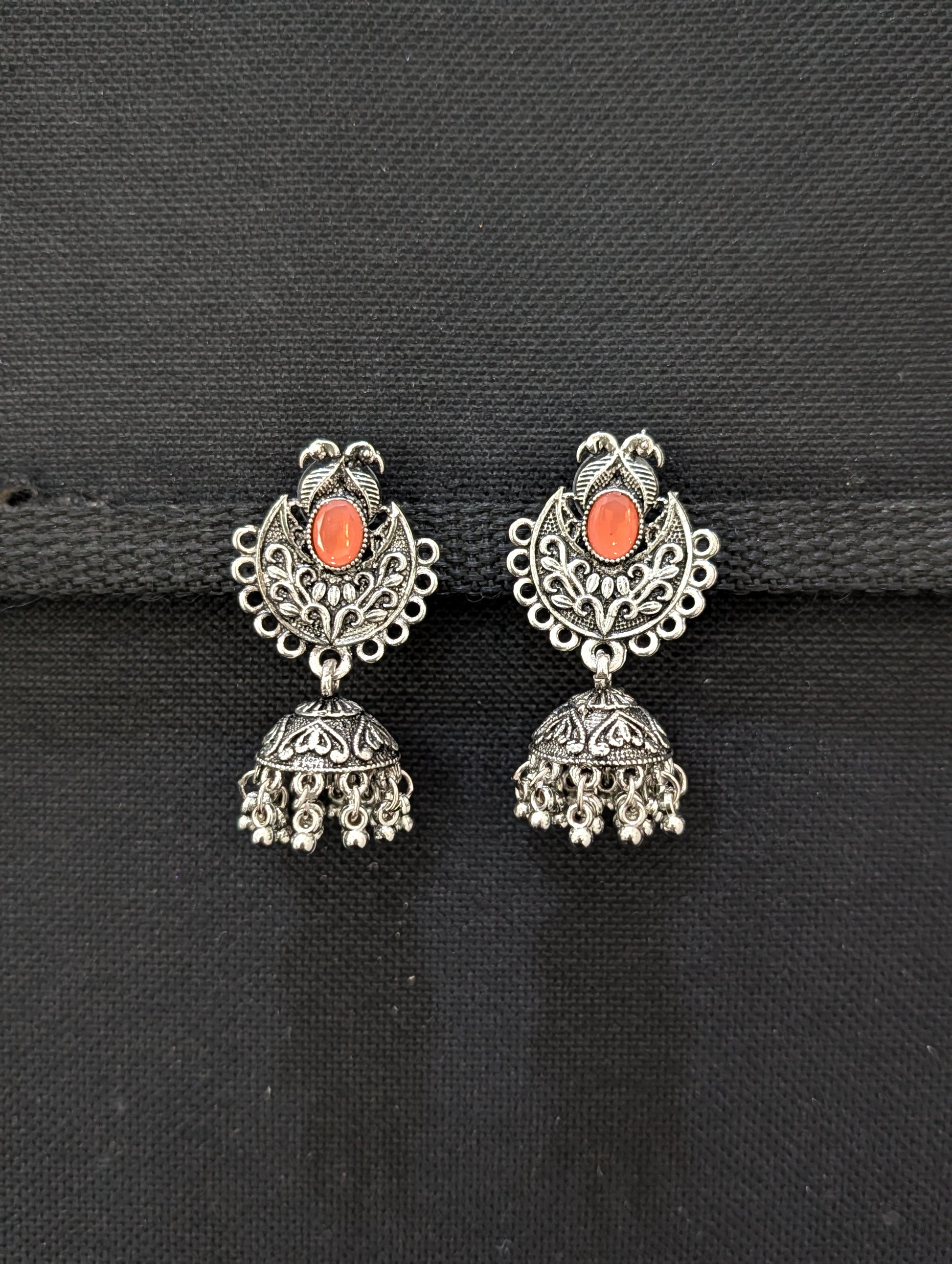 Oxidized silver polki small Jhumka earrings - Simpliful