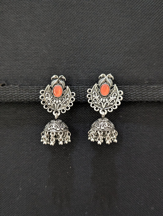 Oxidized silver polki small Jhumka earrings - Simpliful