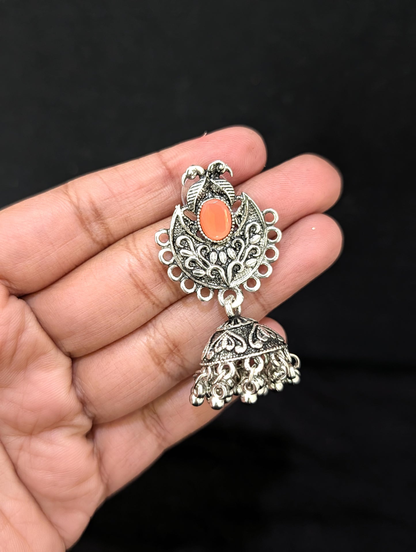 Oxidized silver polki small Jhumka earrings - Simpliful