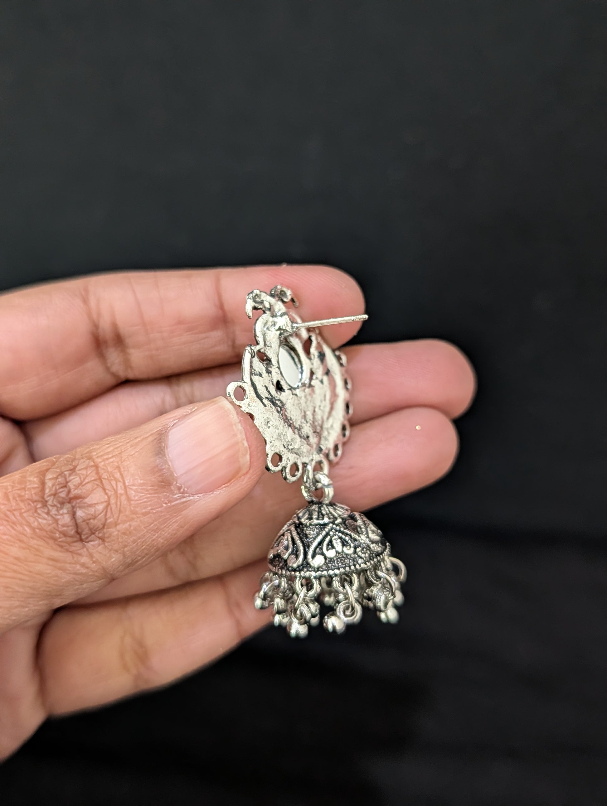 Oxidized silver polki small Jhumka earrings - Simpliful