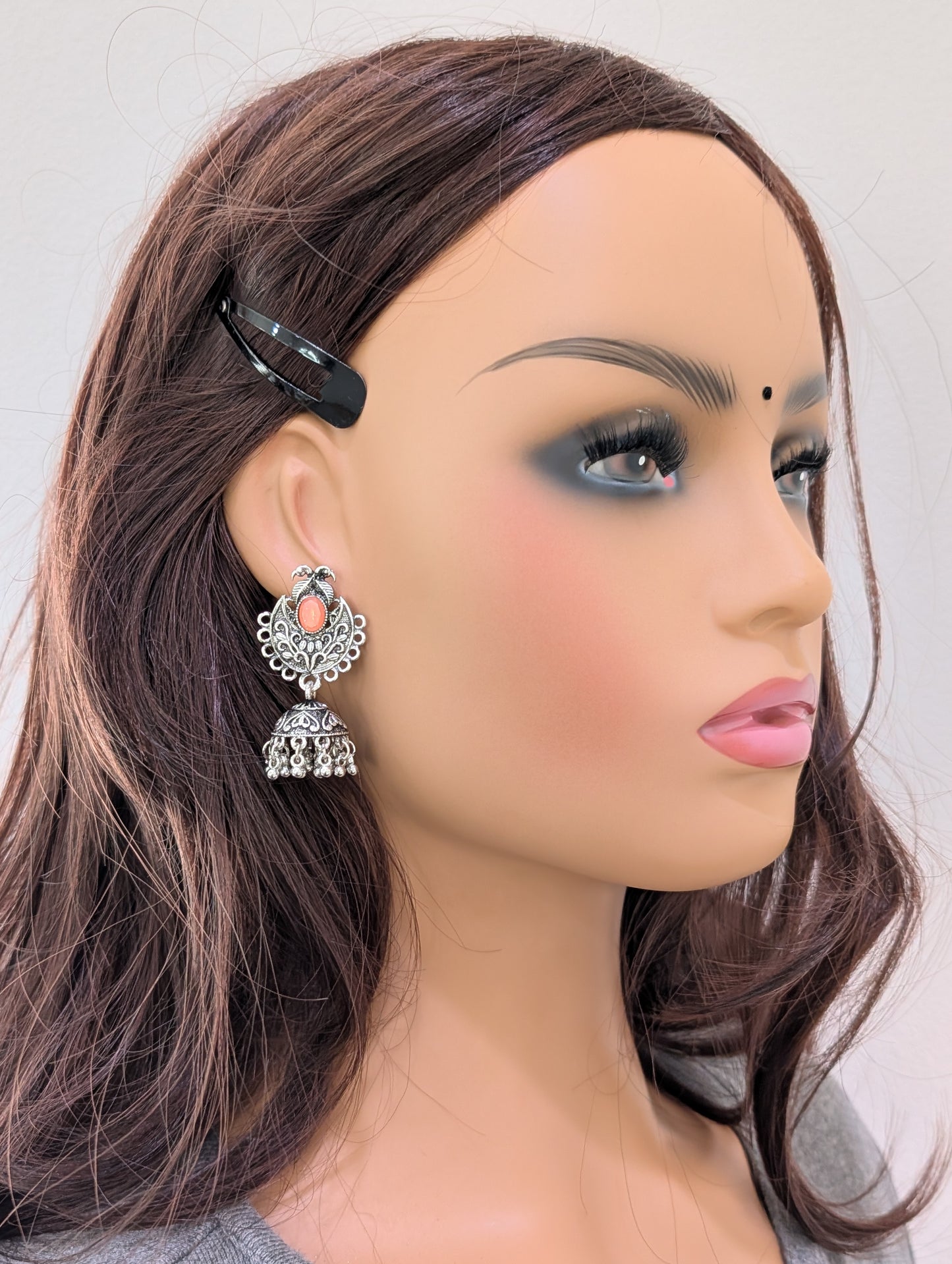 Oxidized silver polki small Jhumka earrings - Simpliful