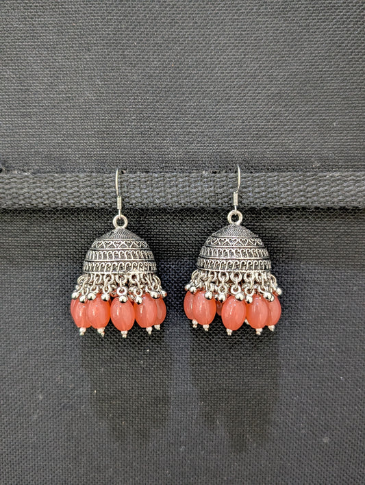 Oxidized silver beaded hook drop Jhumka earrings
