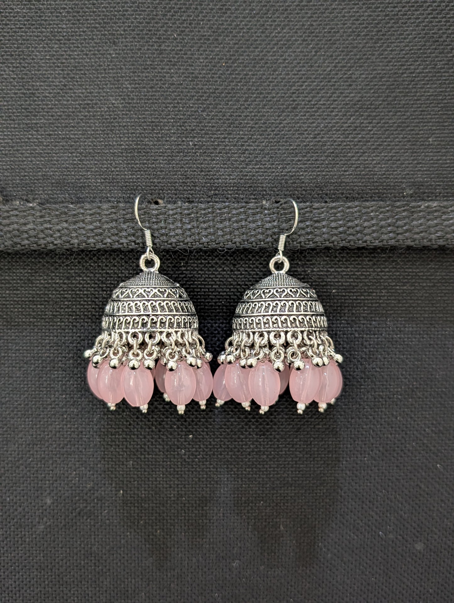 Oxidized silver beaded hook drop Jhumka earrings