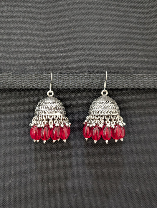 Oxidized silver beaded hook drop Jhumka earrings
