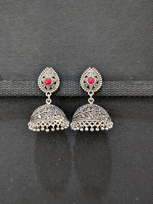 Oxidized silver kemp stone Jhumka earrings