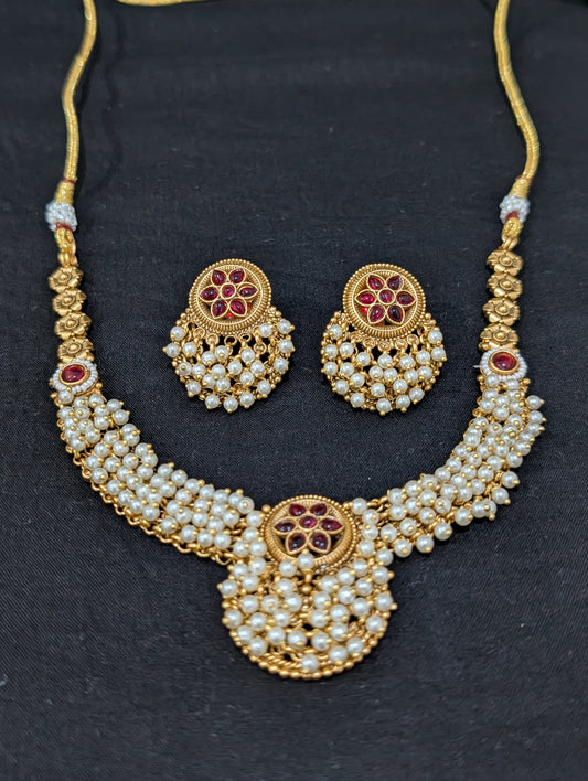 Pearl cluster Ruby Kemp Choker set