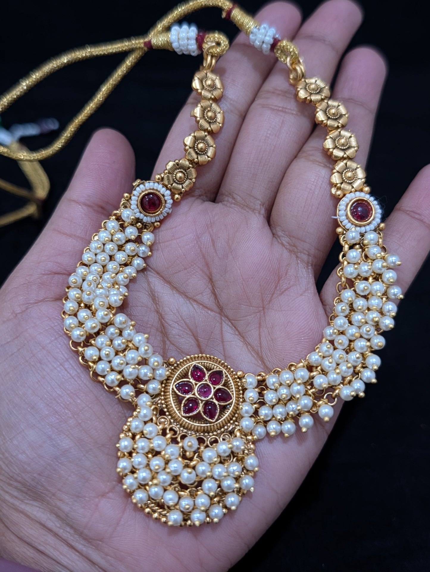 Pearl cluster Ruby Kemp Choker set