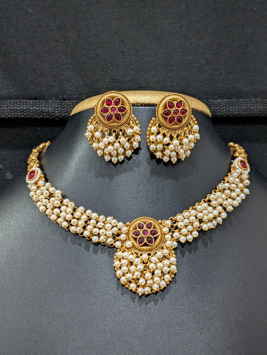 Pearl cluster Ruby Kemp Choker set