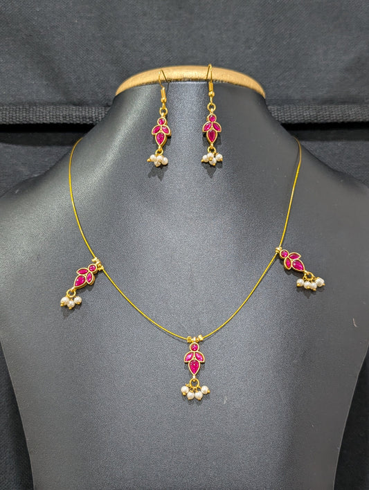 Minimalistic Jadau Kundan Invisible Chain Necklace set - D1