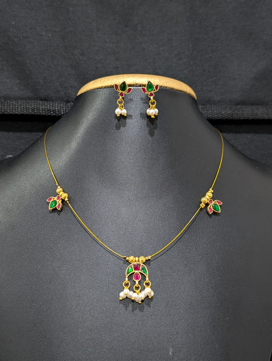 Minimalistic Jadau Kundan Invisible Chain Necklace set - D2