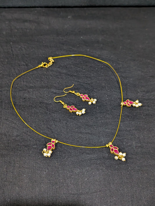 Minimalistic Jadau Kundan Invisible Chain Necklace set - D1