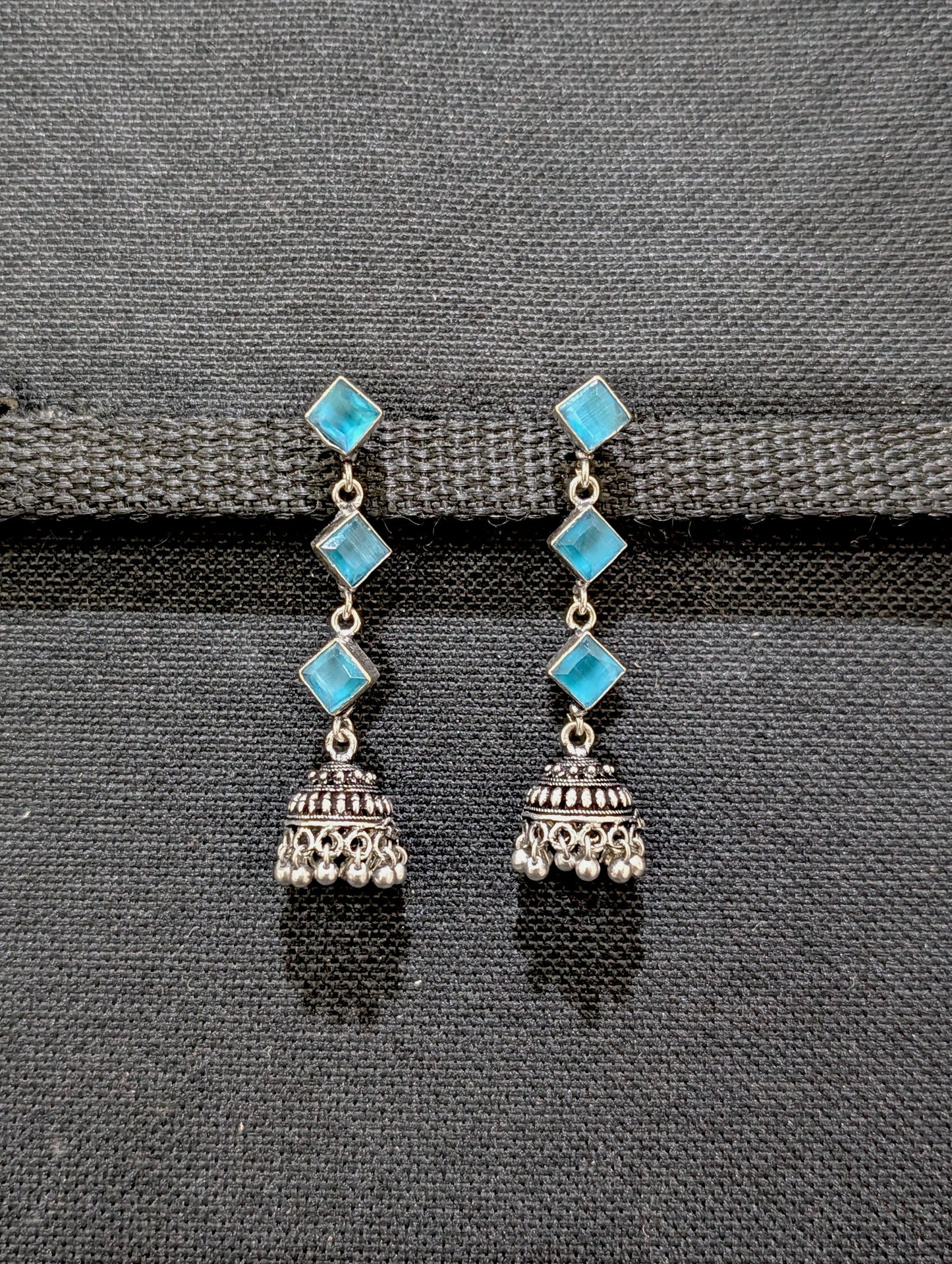 Oxidized Silver Diamond design Jhumka Earrings - Simpliful