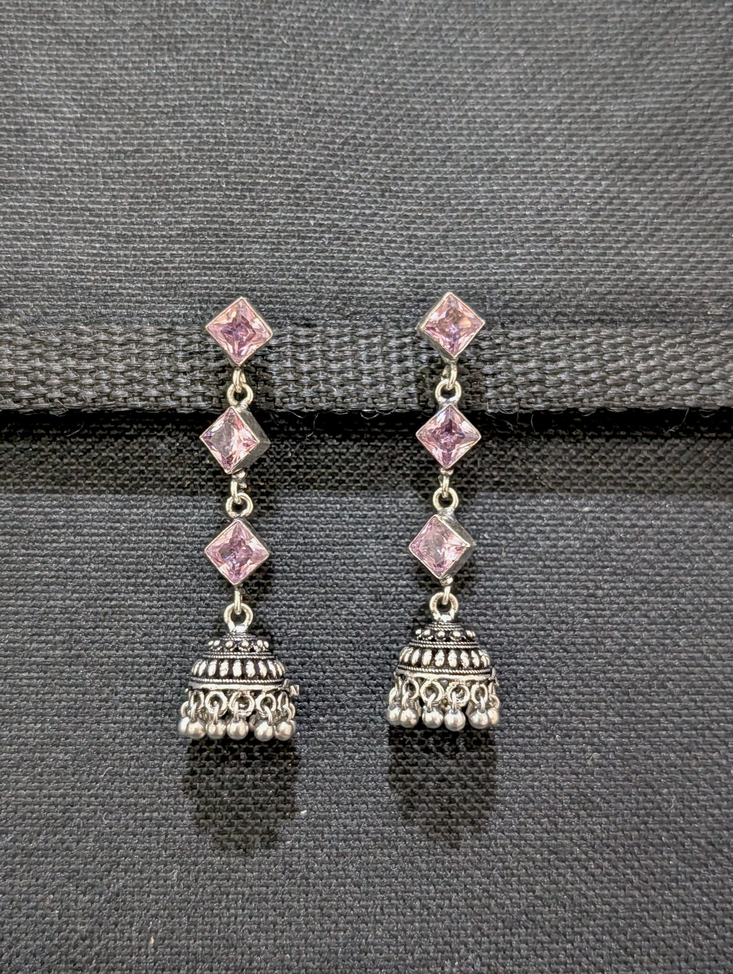Oxidized Silver Diamond design Jhumka Earrings - Simpliful