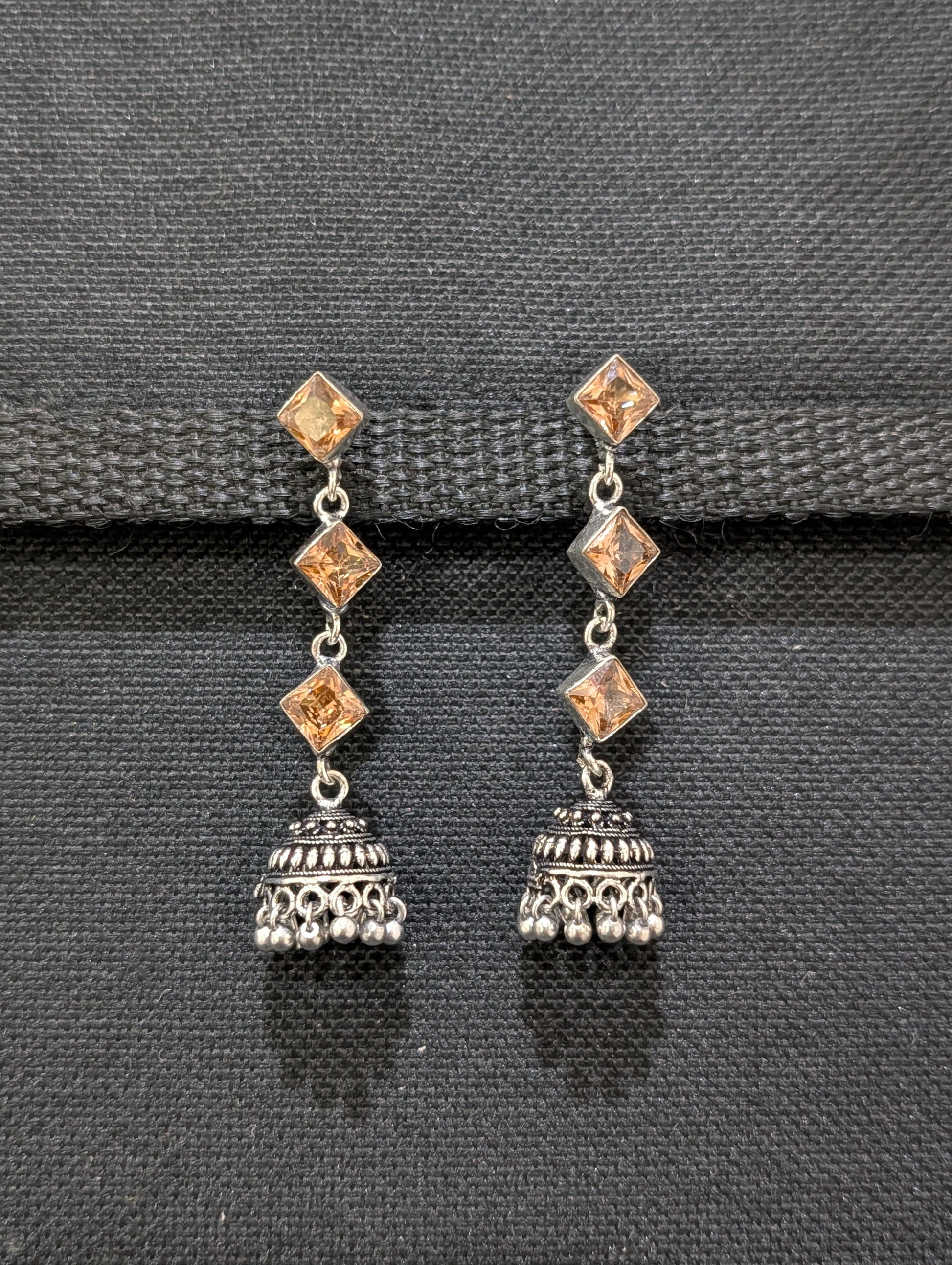 Oxidized Silver Diamond design Jhumka Earrings - Simpliful