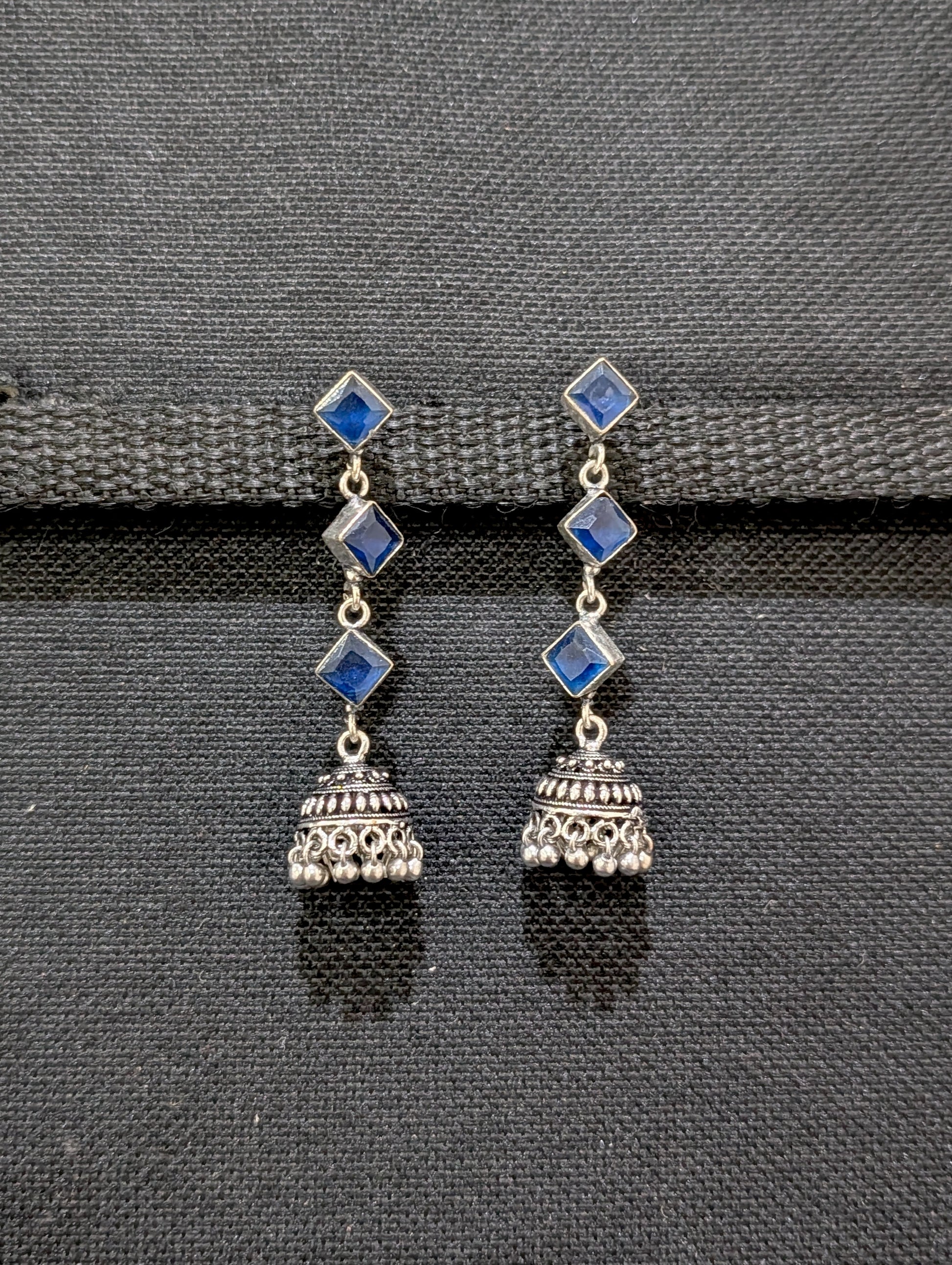Oxidized Silver Diamond design Jhumka Earrings - Simpliful