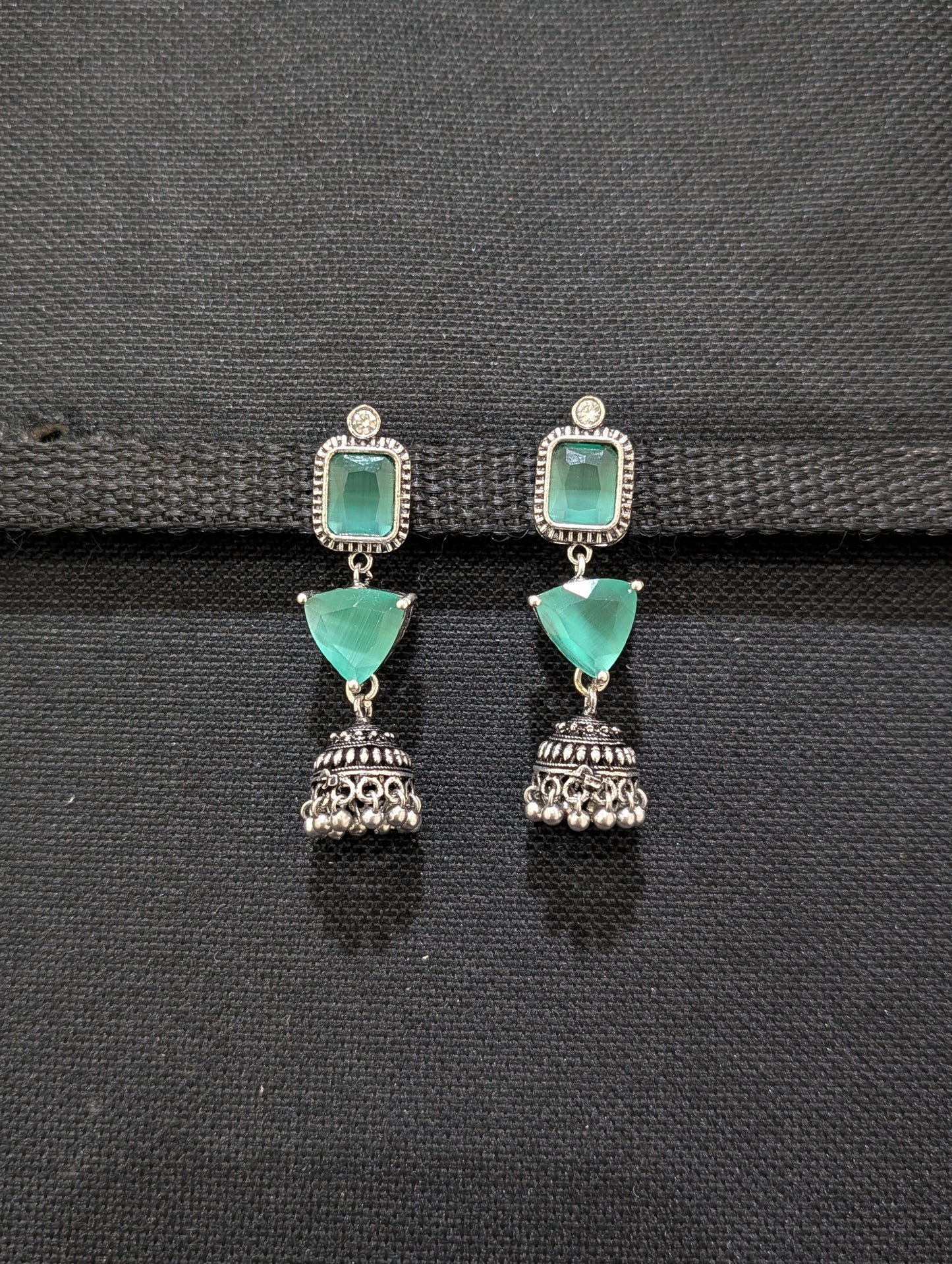 Oxidized silver Designer Dangle Jhumka earrings - Simpliful