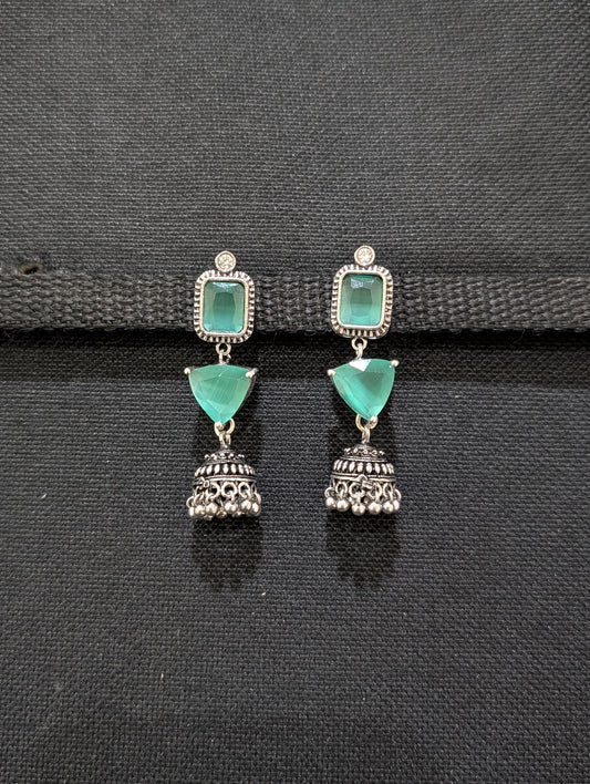 Oxidized silver Designer Dangle Jhumka earrings - Simpliful