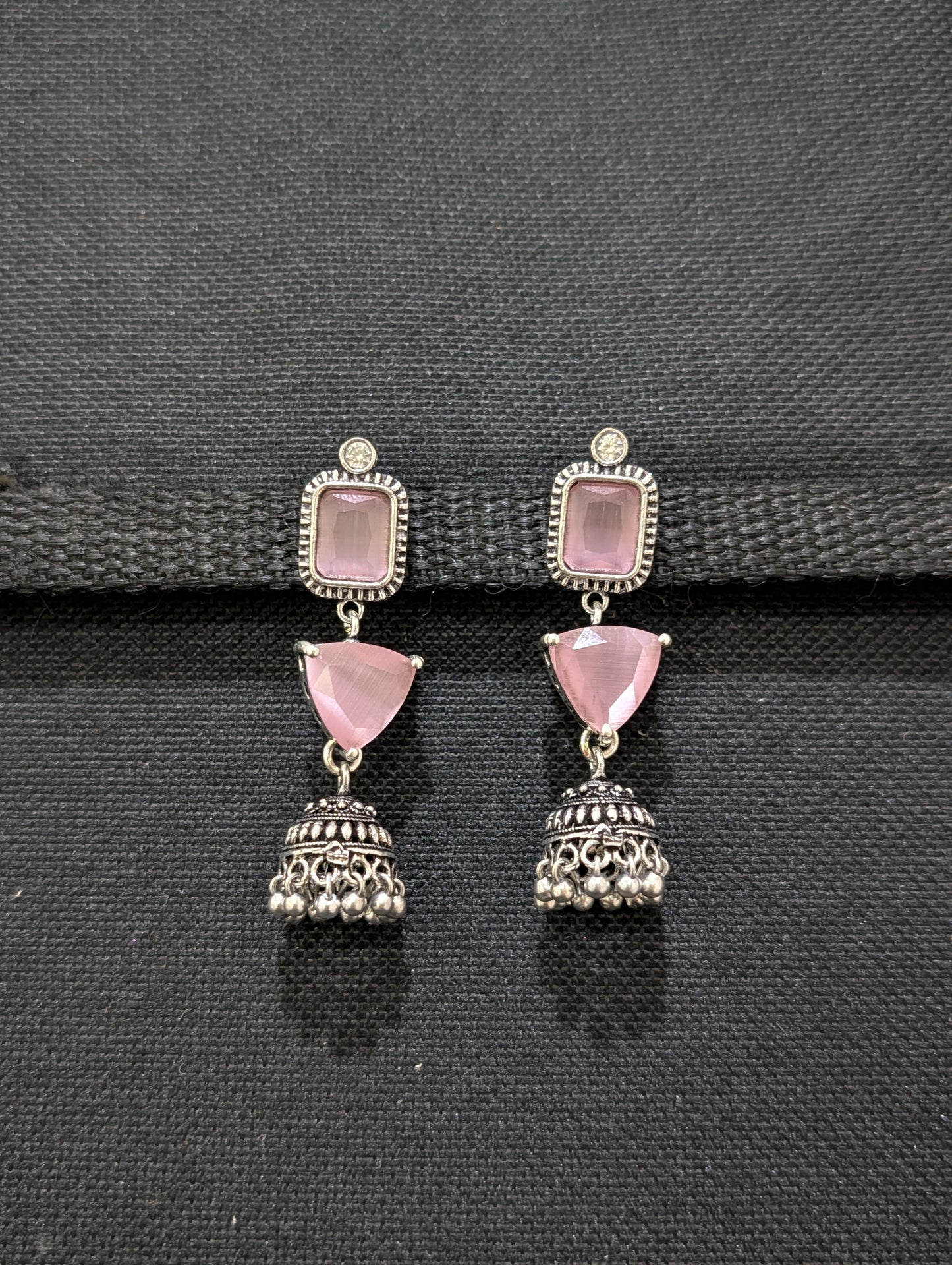 Oxidized silver Designer Dangle Jhumka earrings - Simpliful