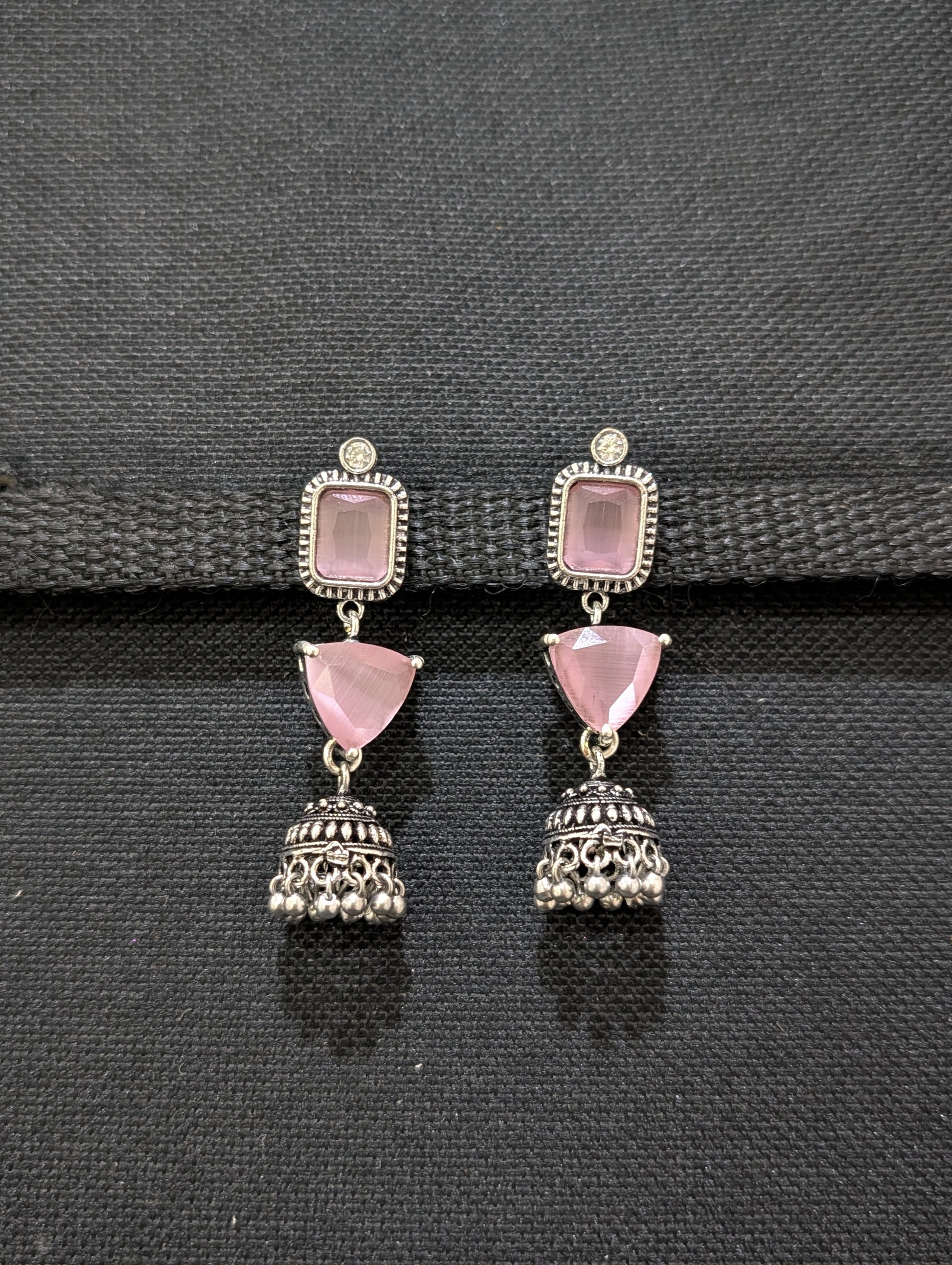 Oxidized silver Designer Dangle Jhumka earrings - Simpliful