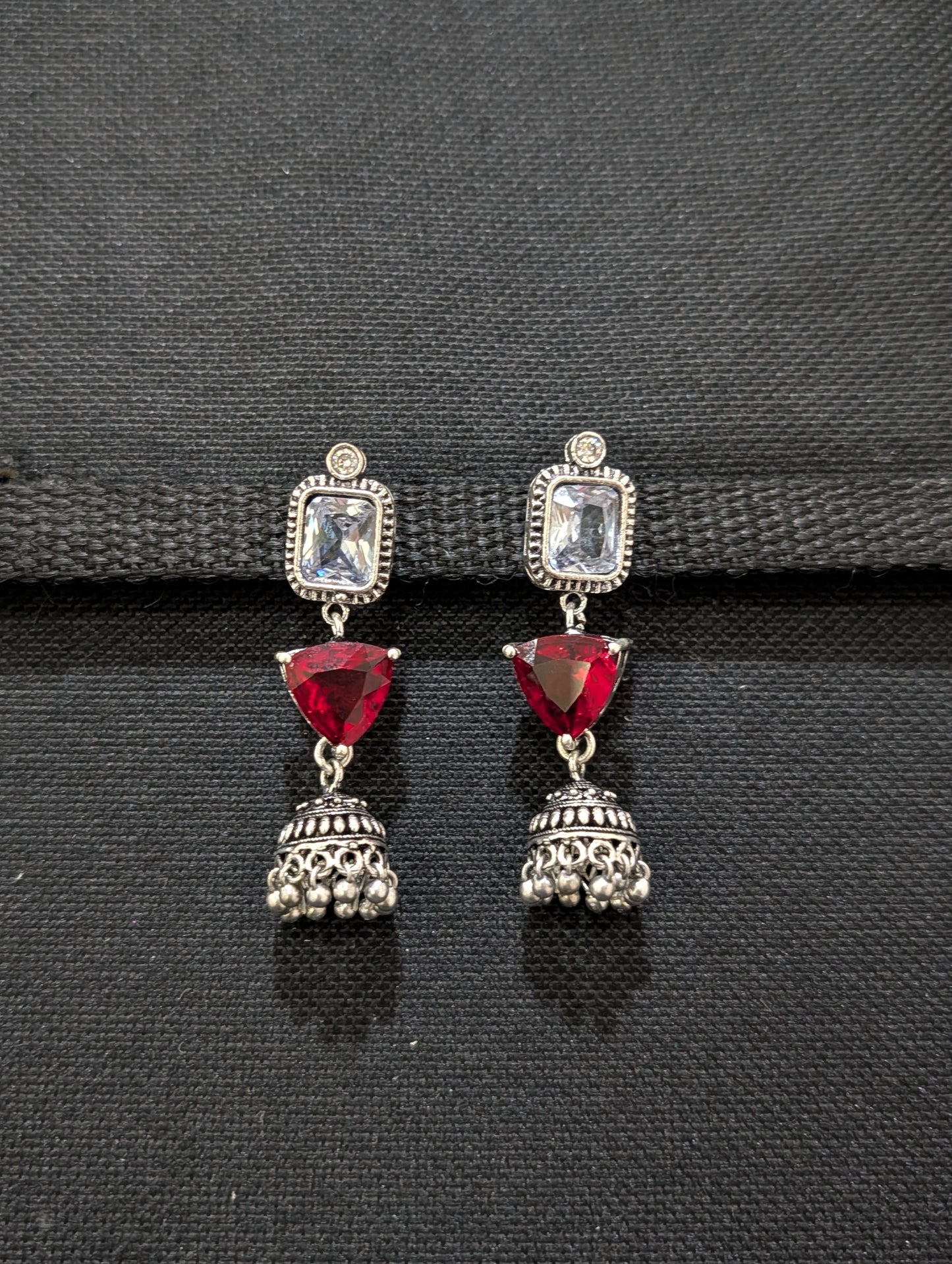 Oxidized silver Designer Dangle Jhumka earrings - Simpliful