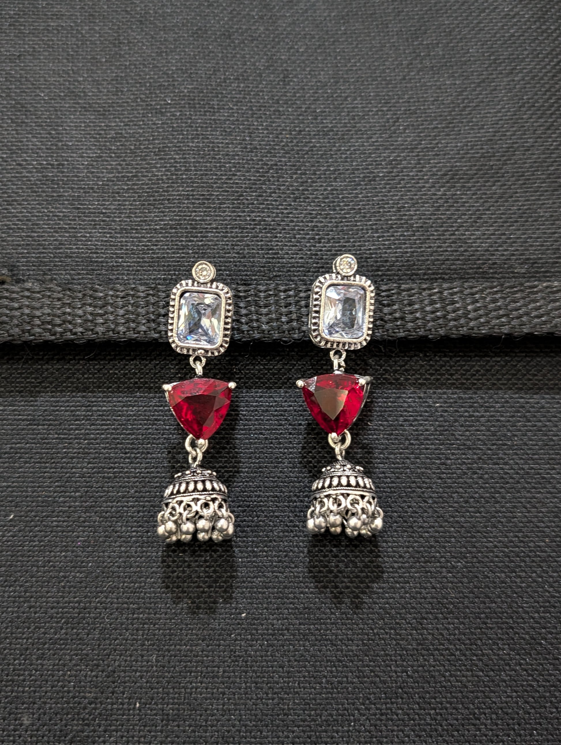 Oxidized silver Designer Dangle Jhumka earrings - Simpliful