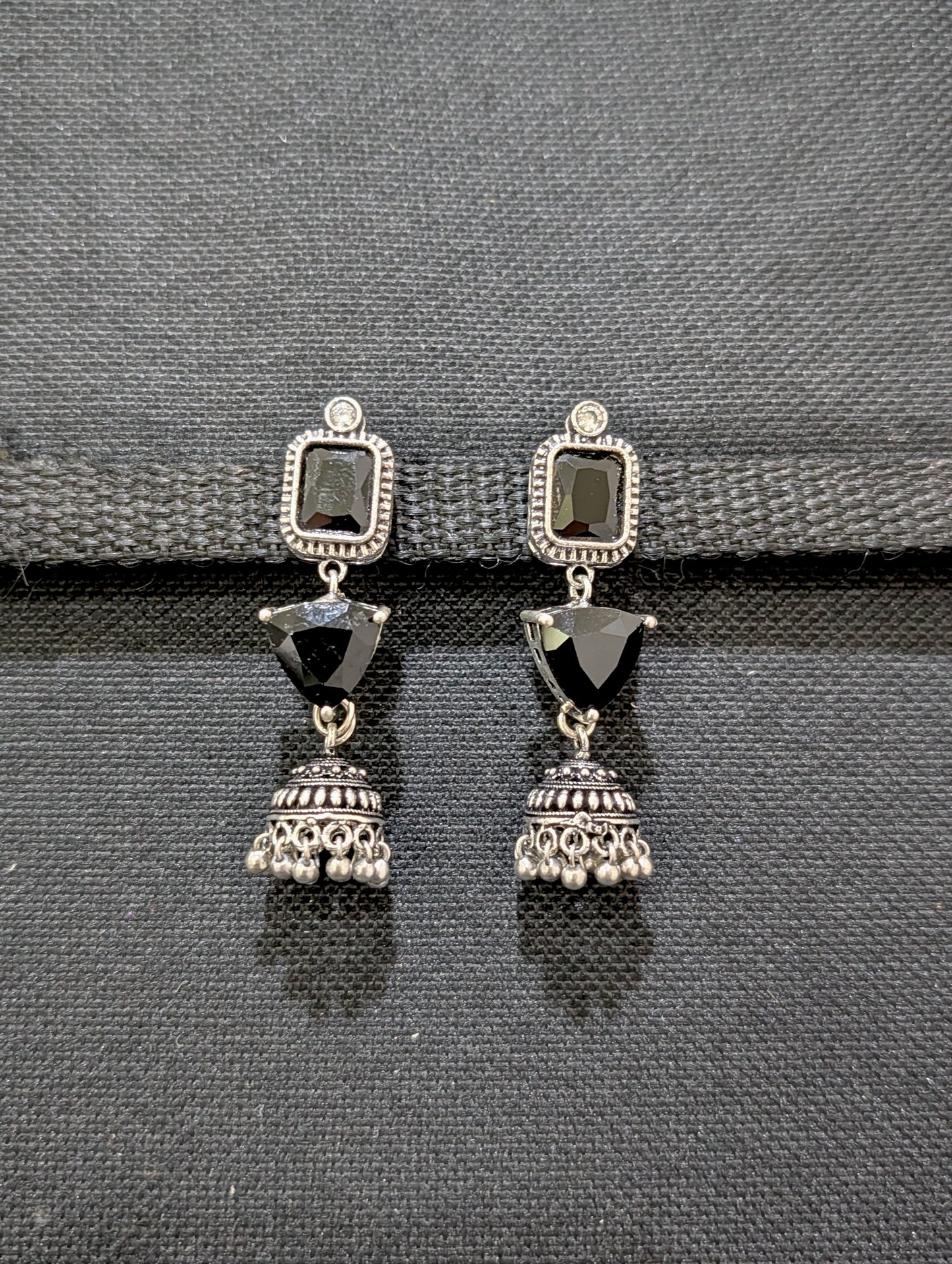 Oxidized silver Designer Dangle Jhumka earrings - Simpliful