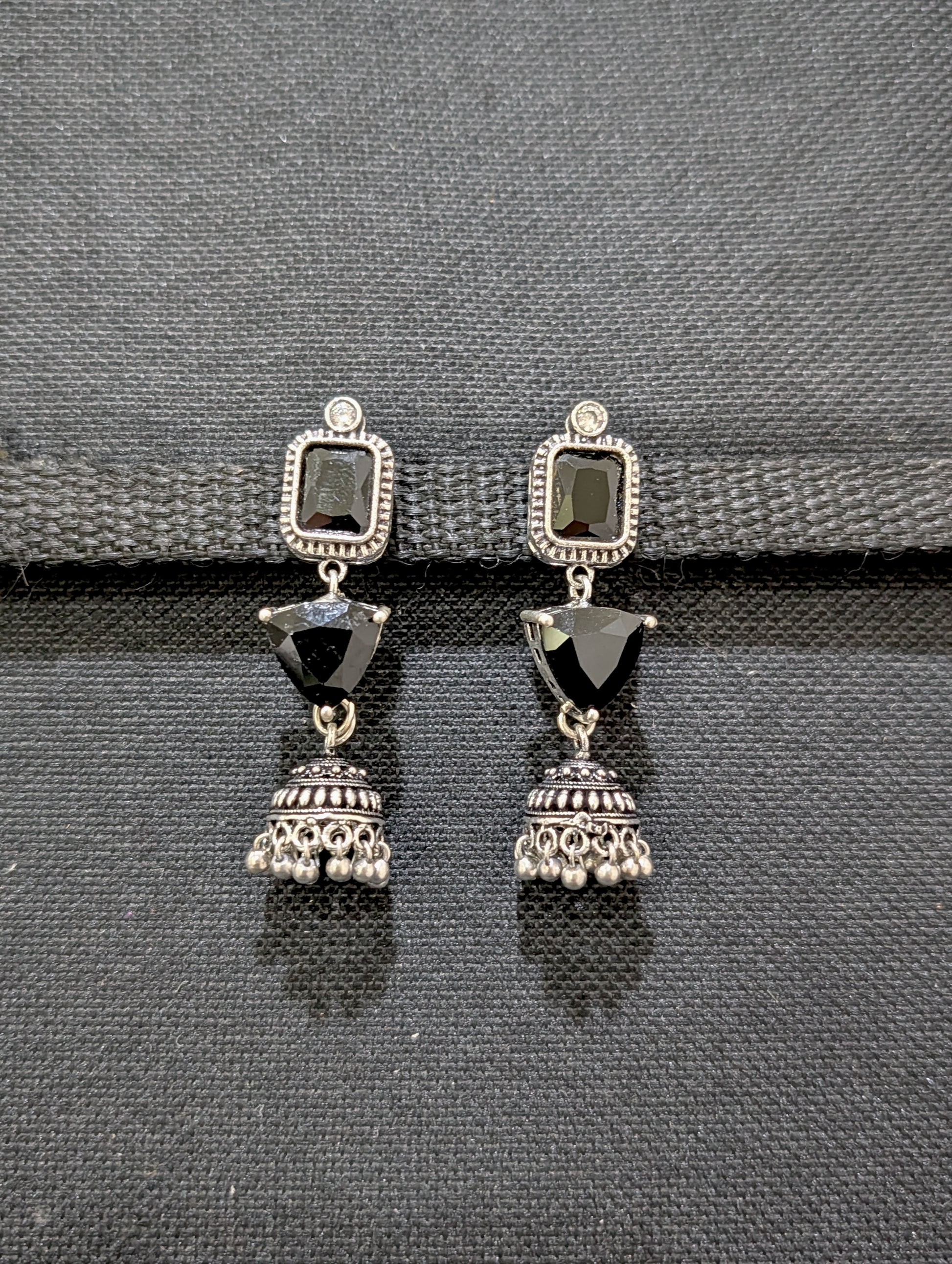 Oxidized silver Designer Dangle Jhumka earrings - Simpliful