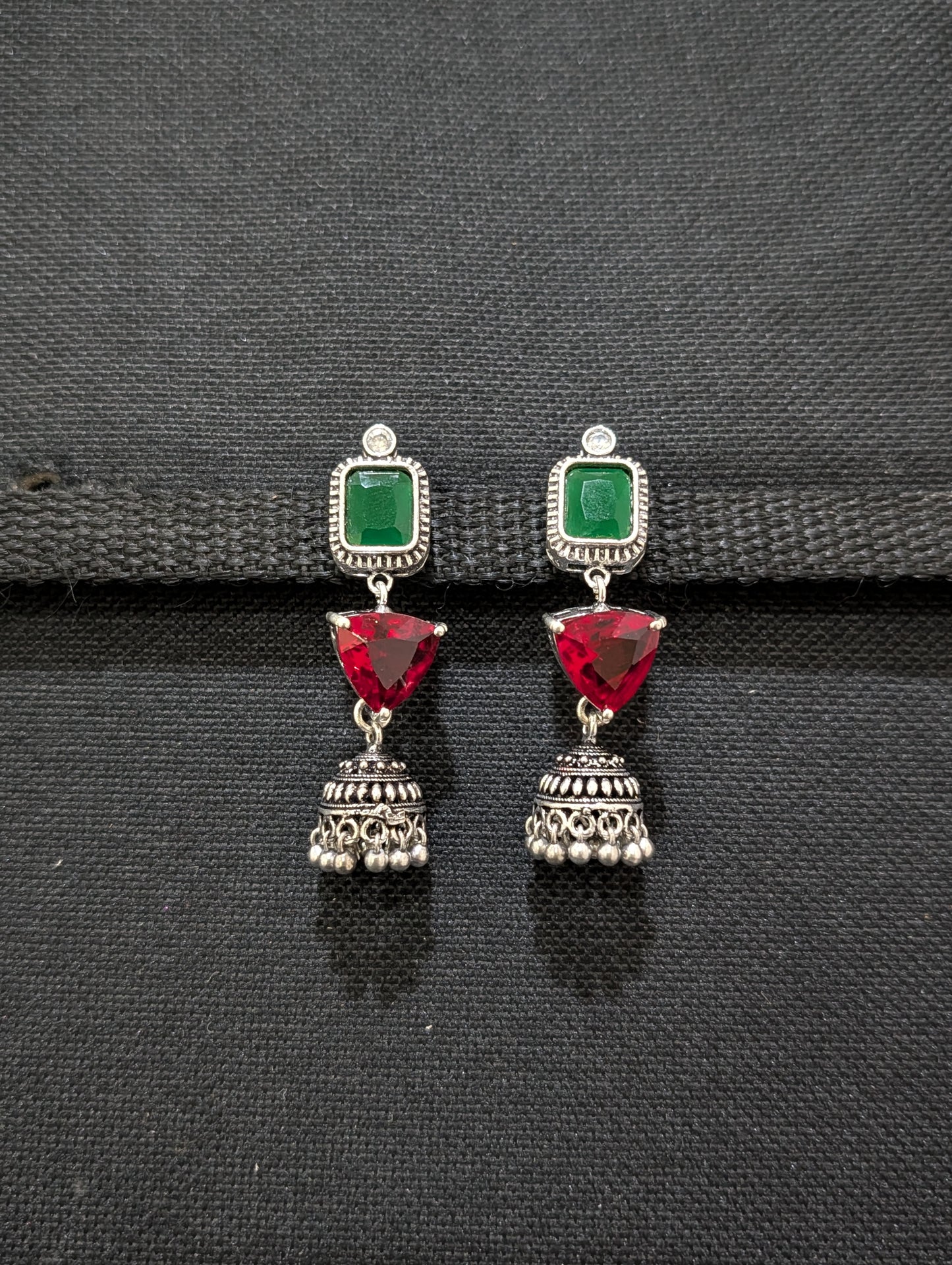 Oxidized silver Designer Dangle Jhumka earrings - Simpliful