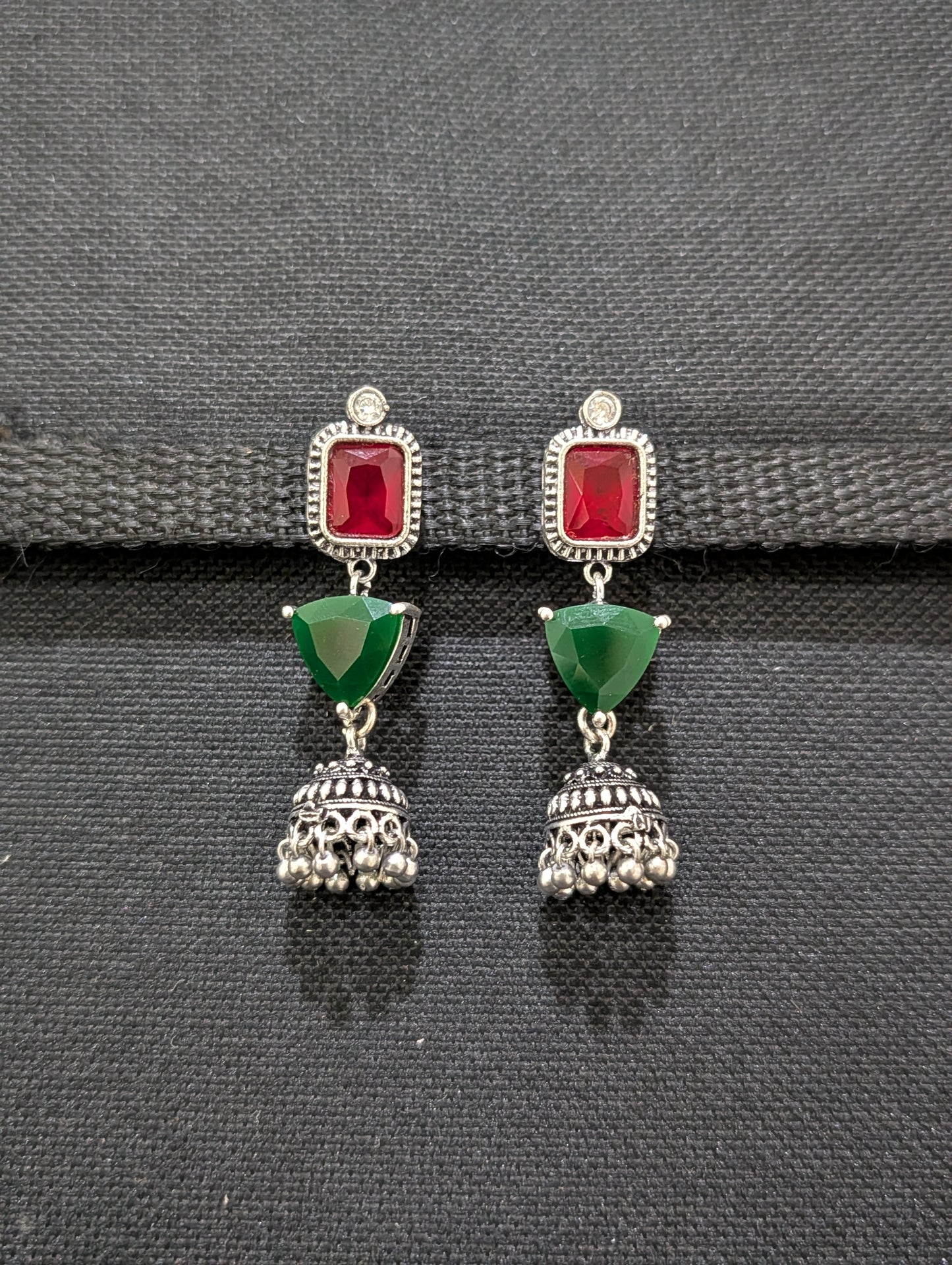 Oxidized silver Designer Dangle Jhumka earrings - Simpliful