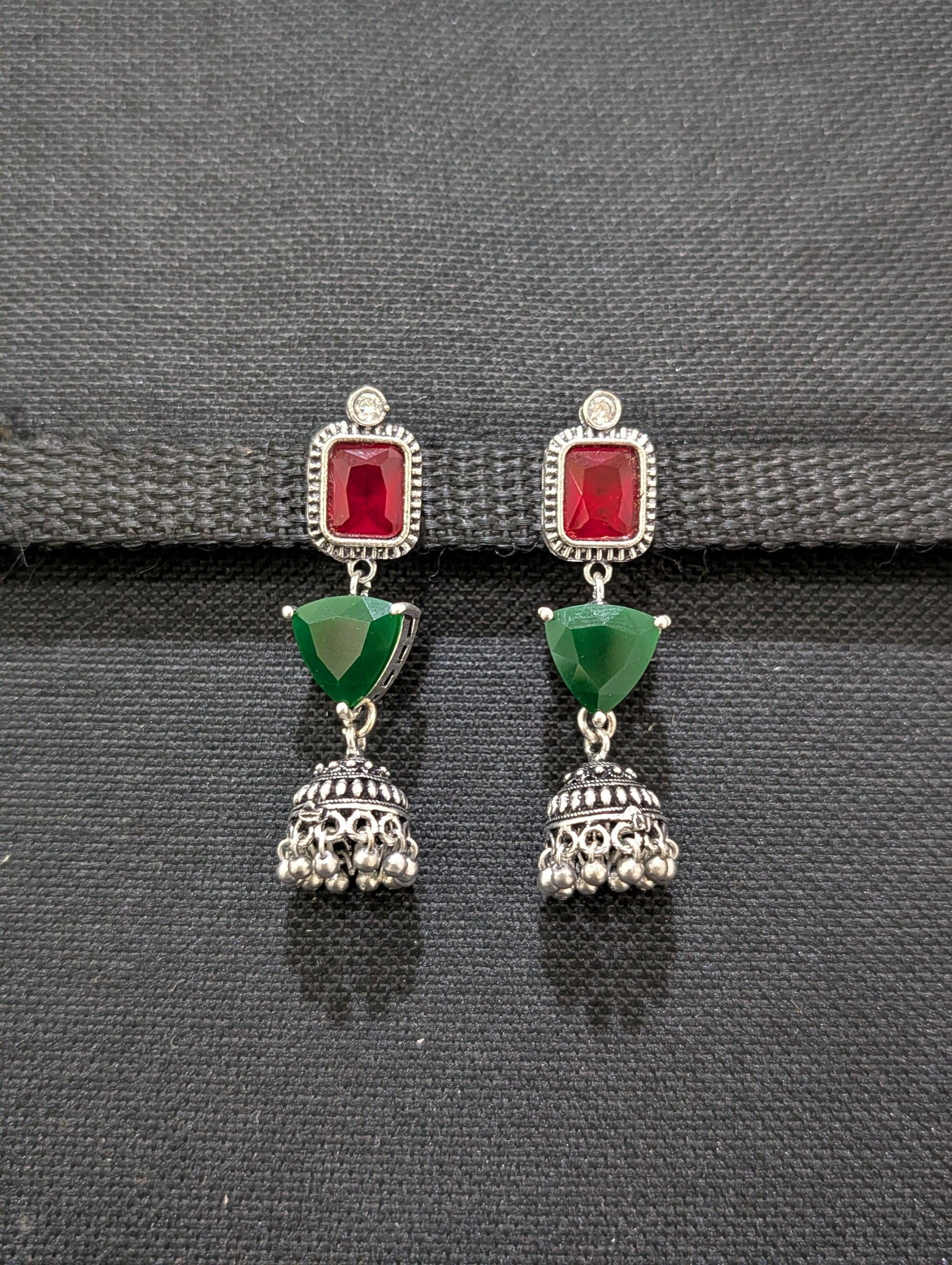 Oxidized silver Designer Dangle Jhumka earrings - Simpliful