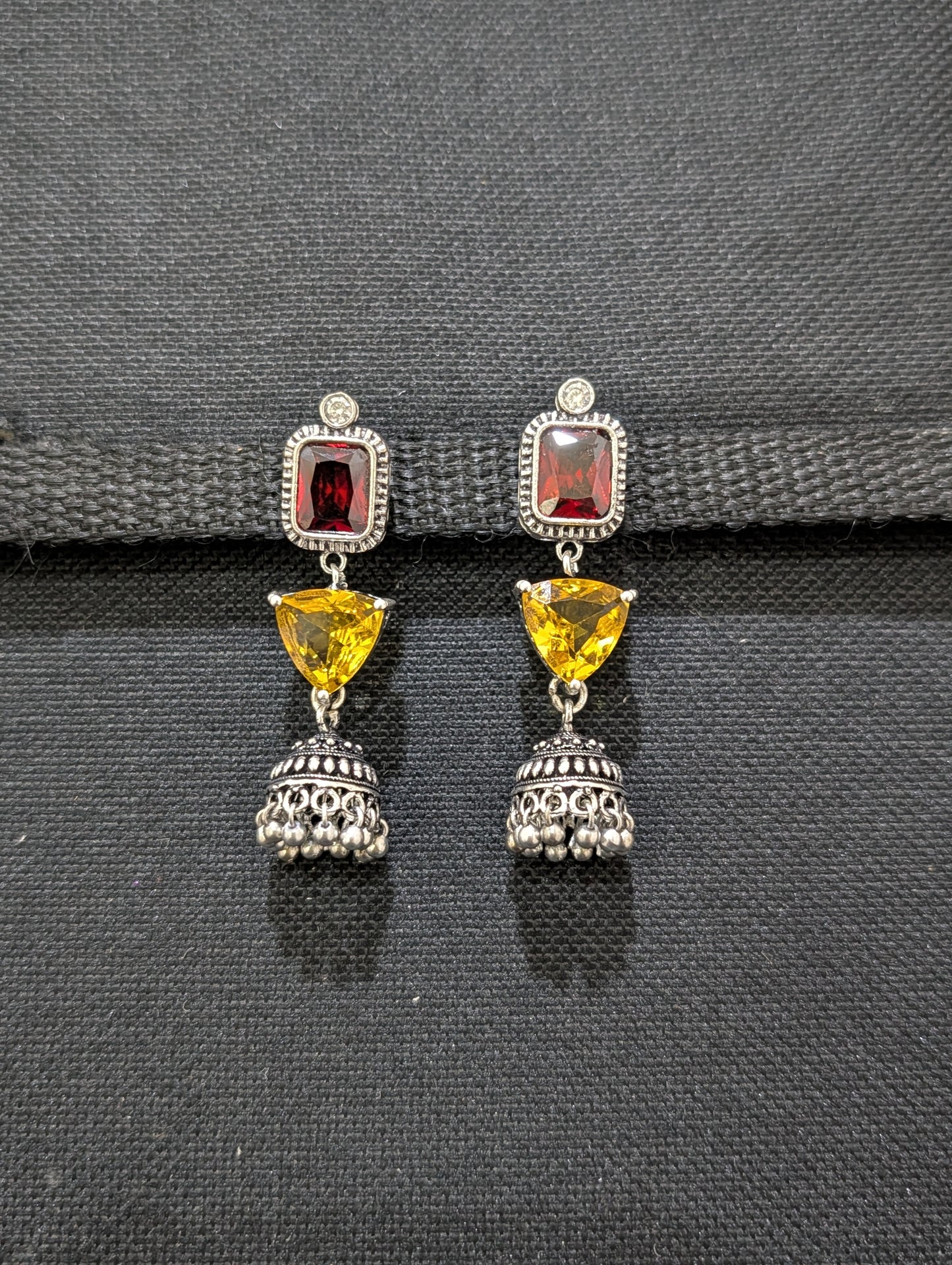 Oxidized silver Designer Dangle Jhumka earrings - Simpliful