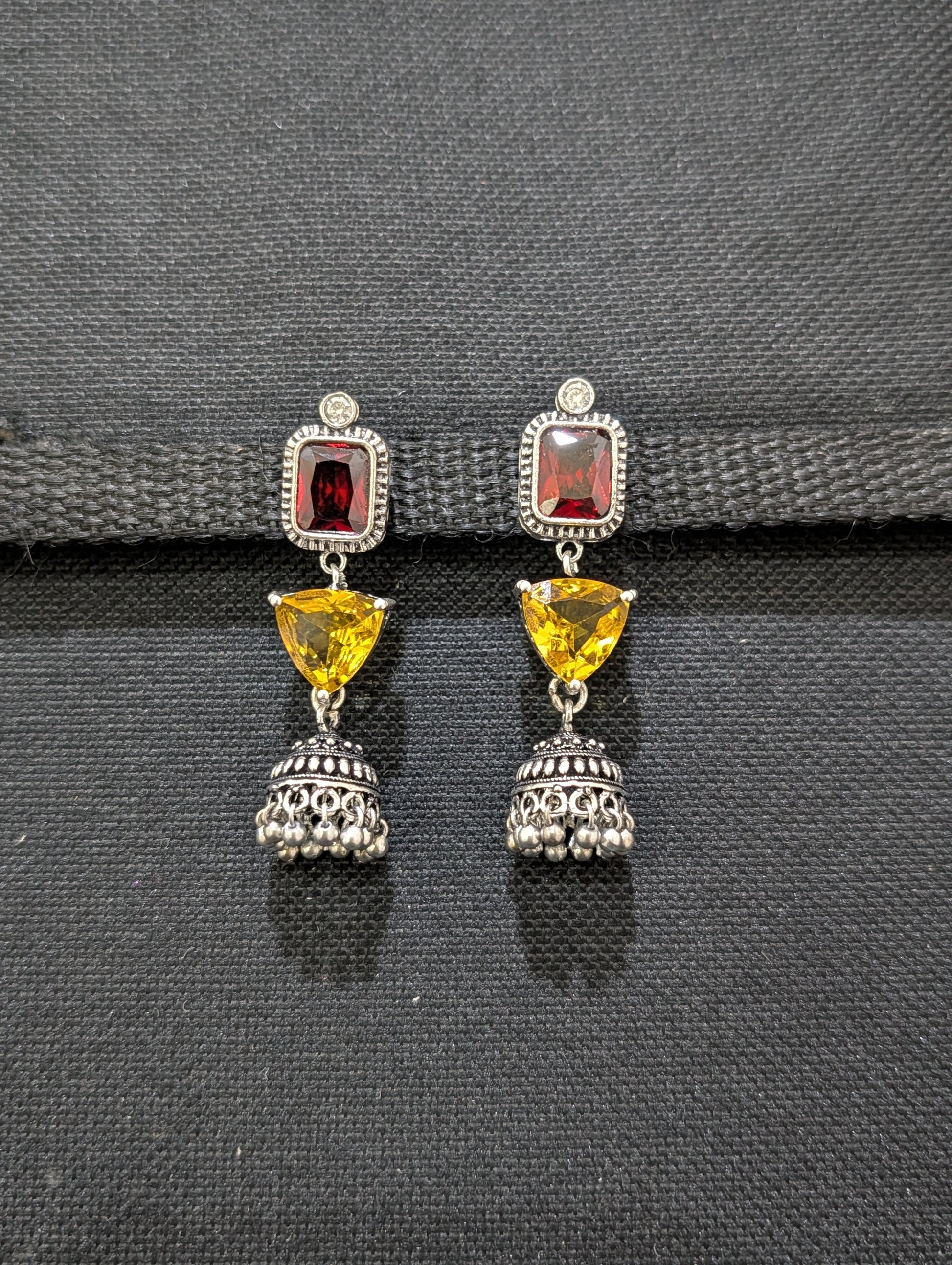 Oxidized silver Designer Dangle Jhumka earrings - Simpliful