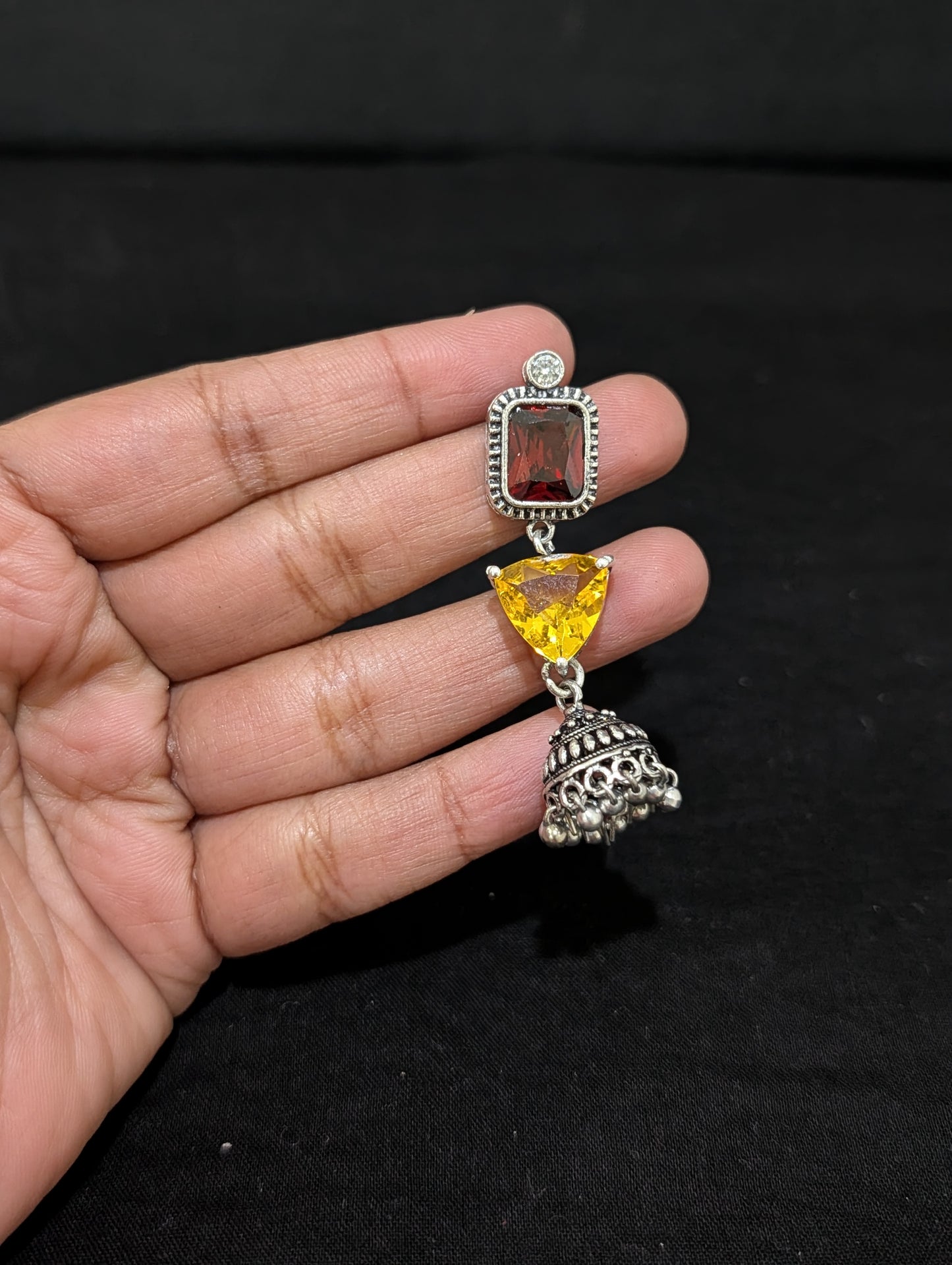 Oxidized silver Designer Dangle Jhumka earrings - Simpliful