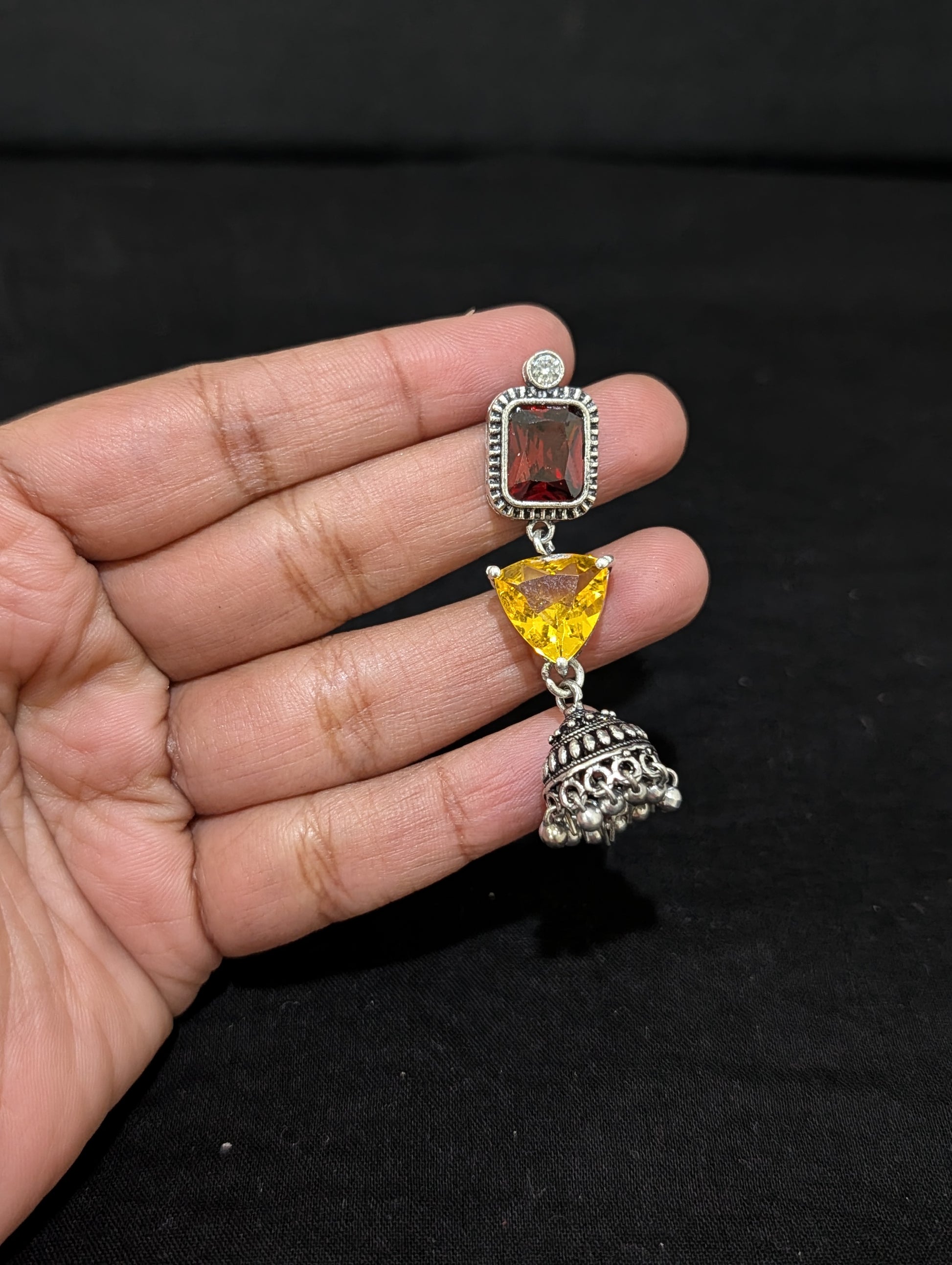 Oxidized silver Designer Dangle Jhumka earrings - Simpliful