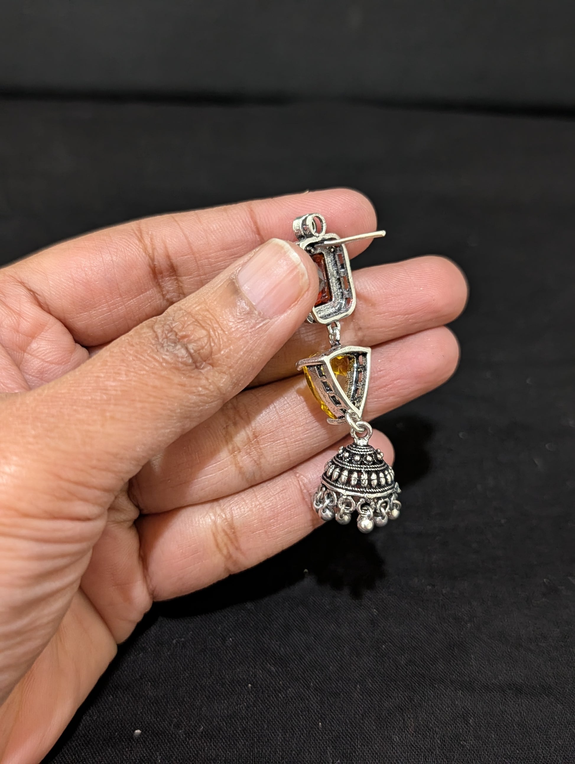 Oxidized silver Designer Dangle Jhumka earrings - Simpliful