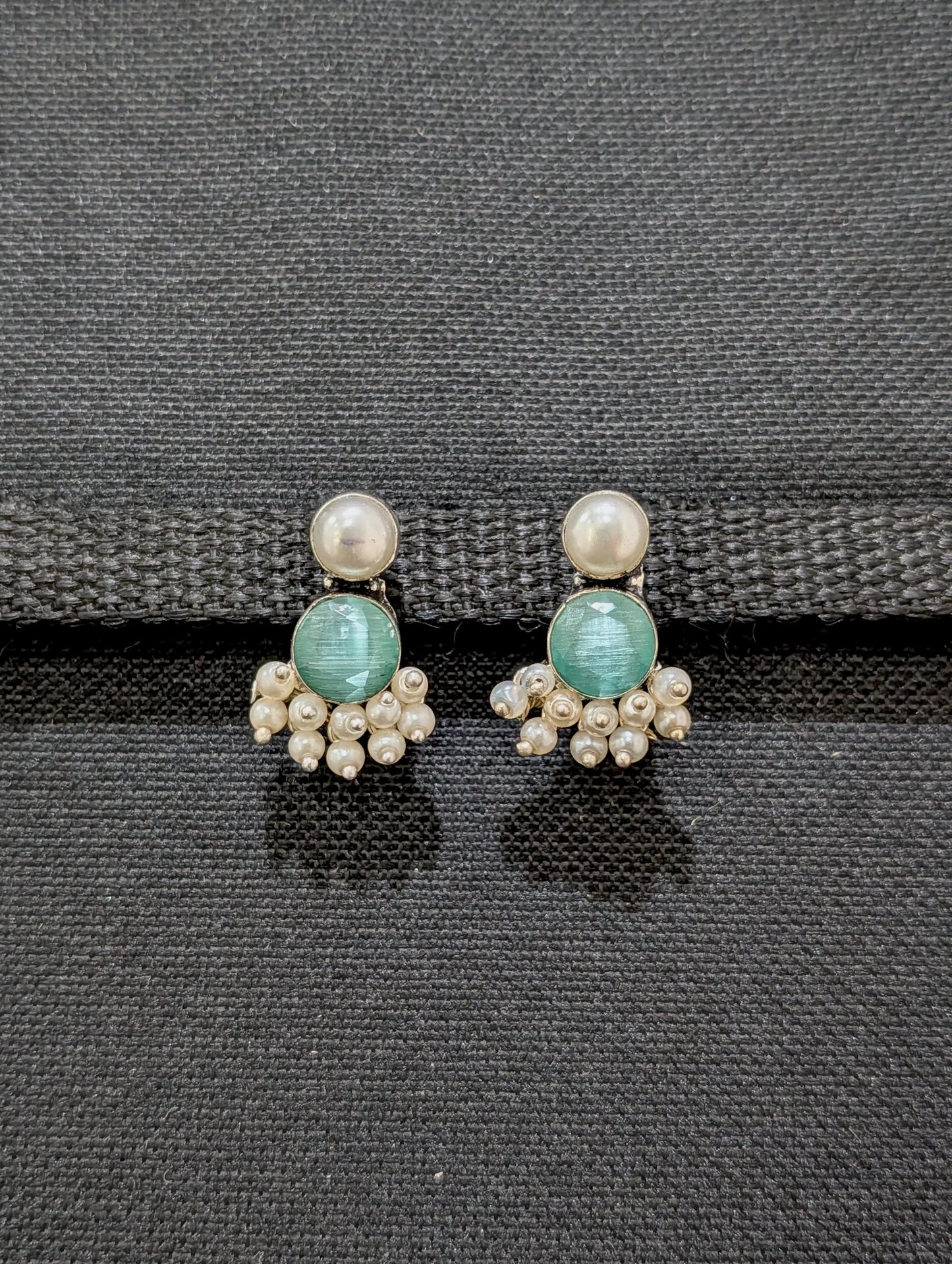 Pearl bead Bright silver CZ Stud Earrings - Simpliful