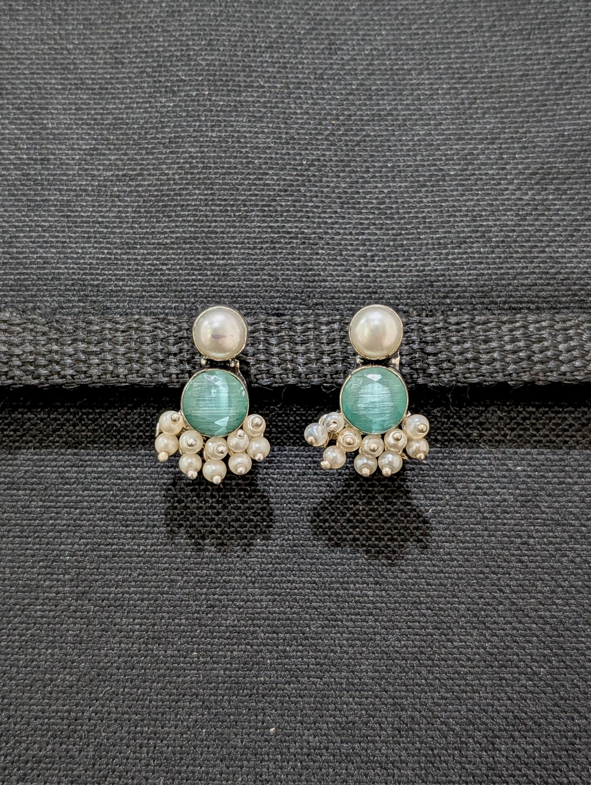 Pearl bead Bright silver CZ Stud Earrings - Simpliful