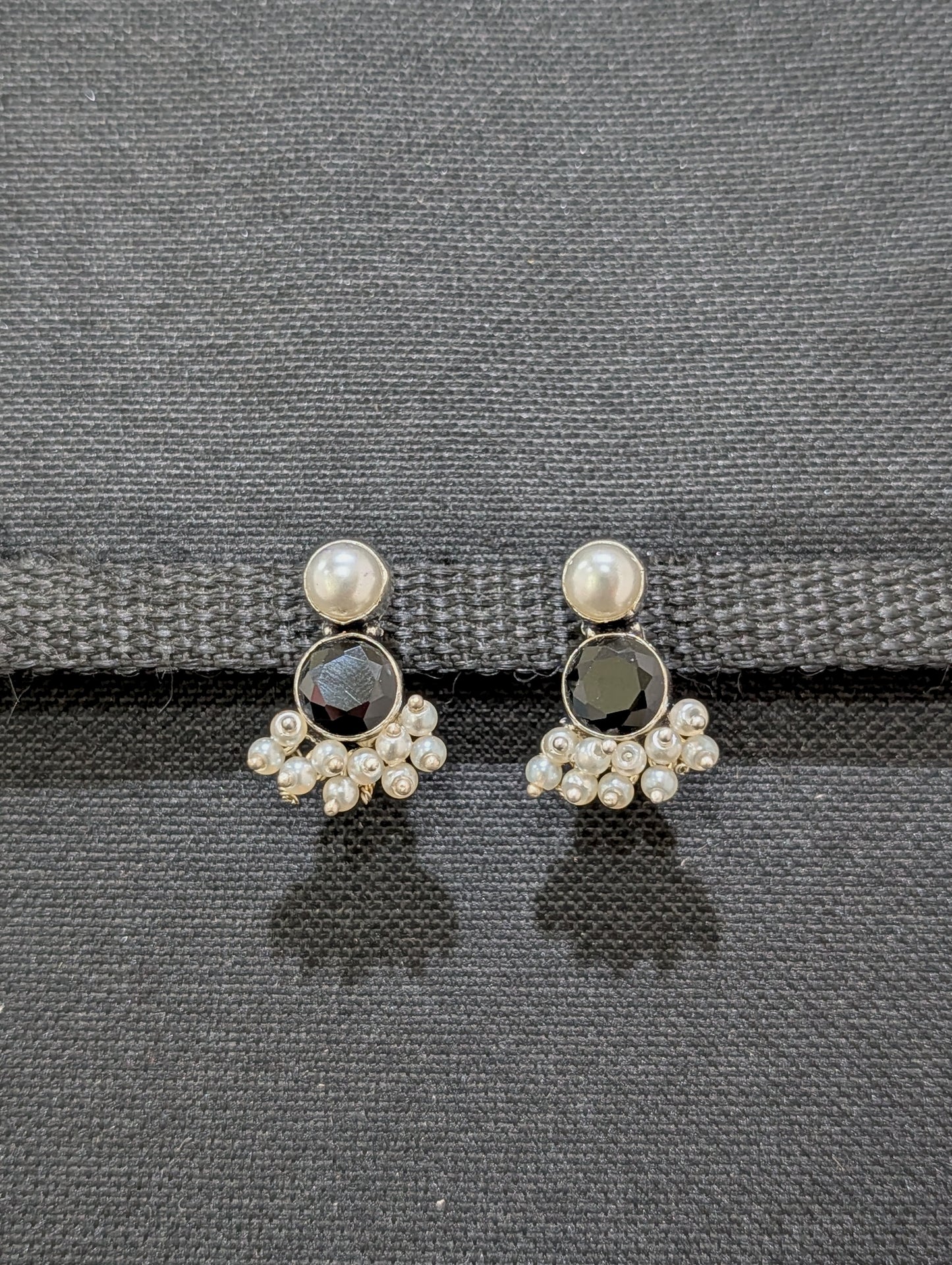 Pearl bead Bright silver CZ Stud Earrings - Simpliful