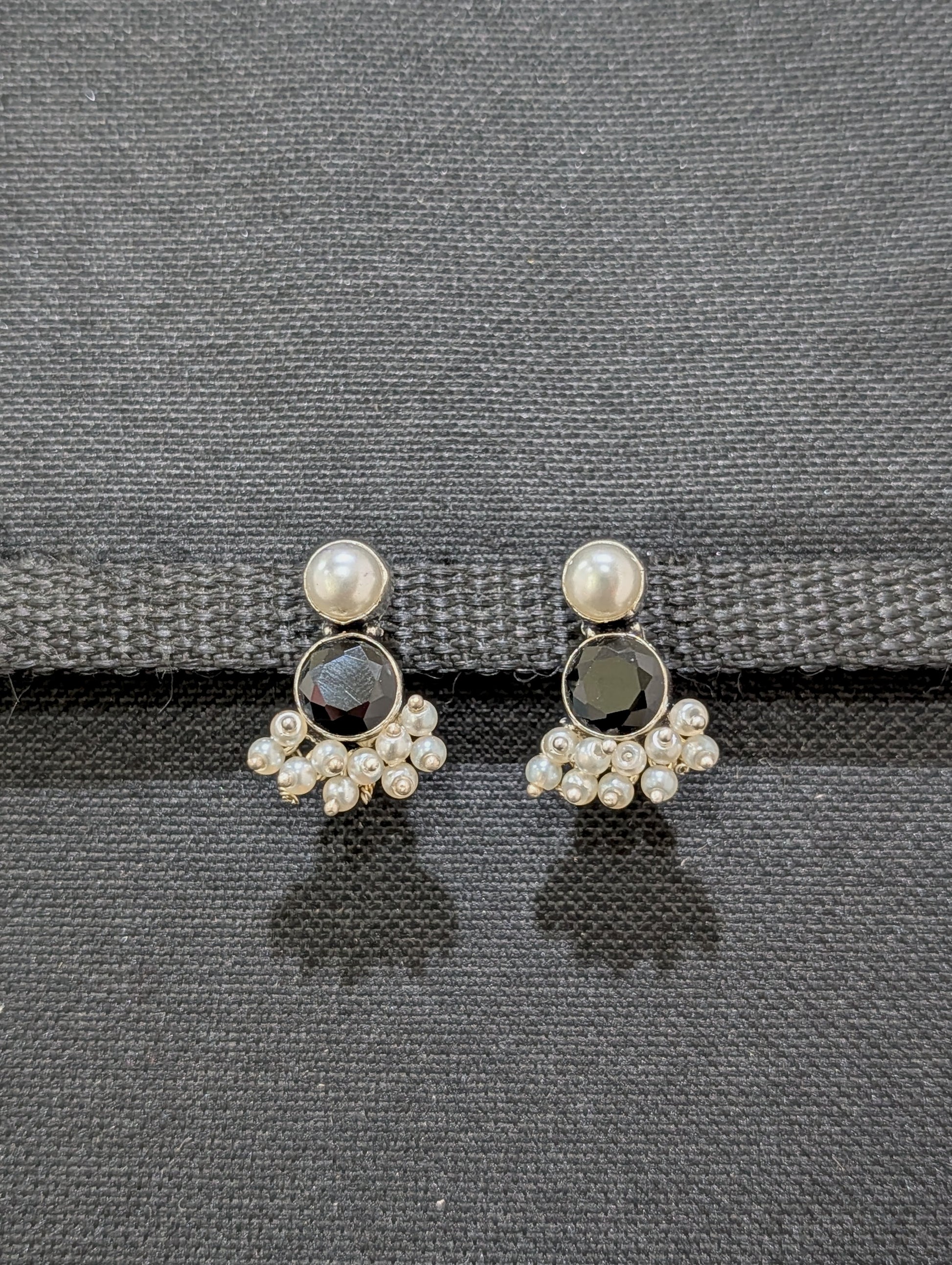 Pearl bead Bright silver CZ Stud Earrings - Simpliful