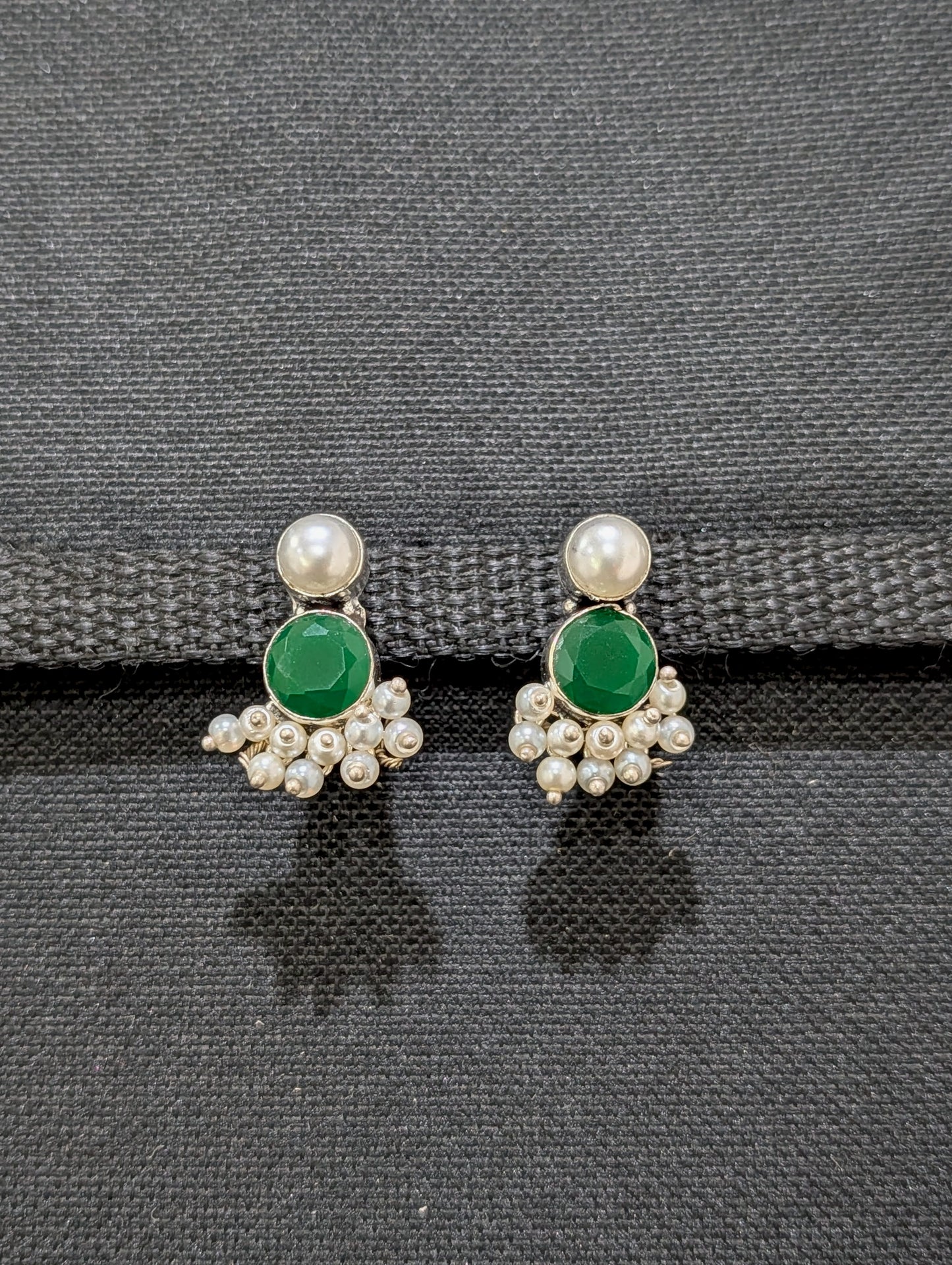 Pearl bead Bright silver CZ Stud Earrings - Simpliful