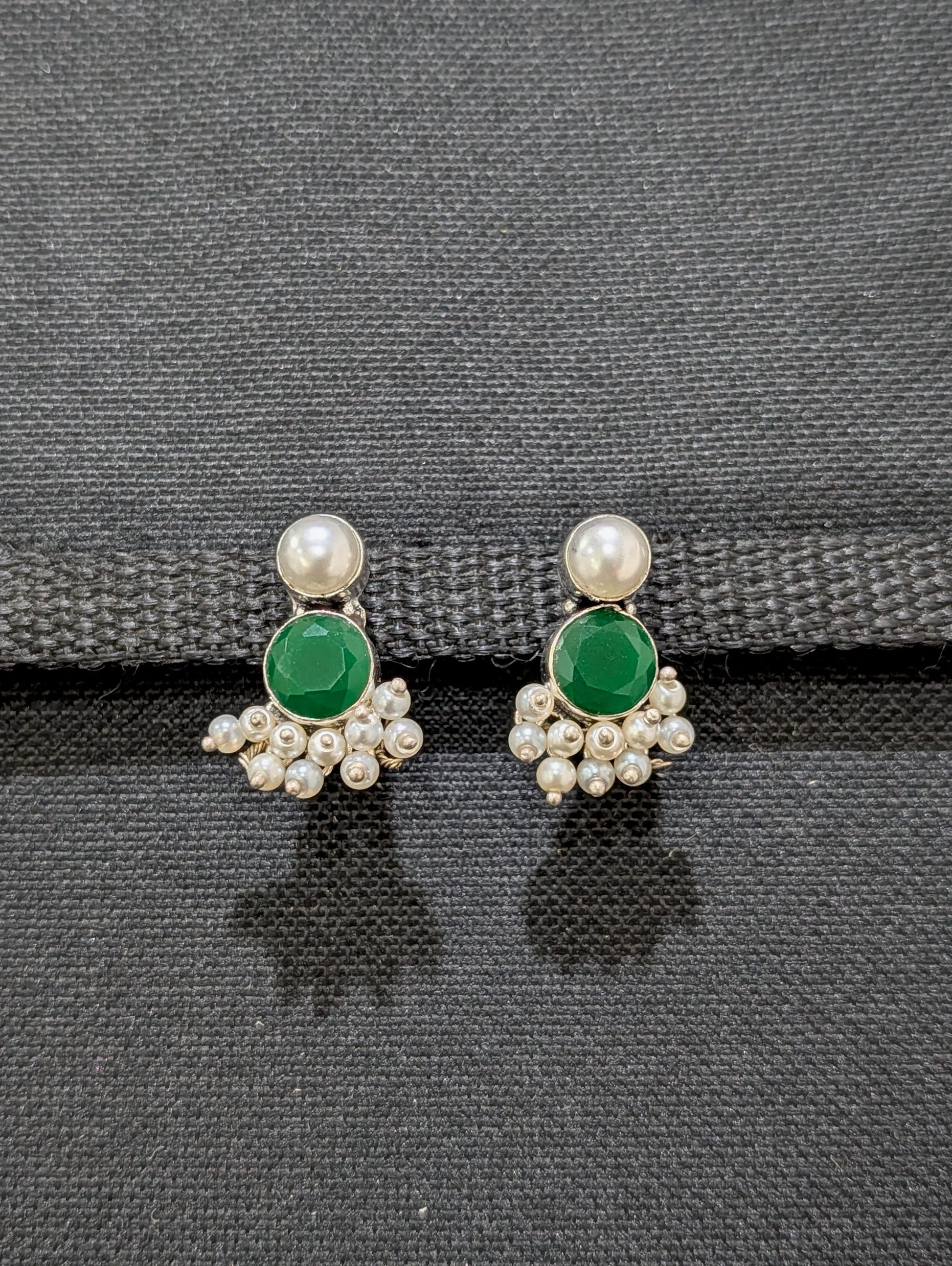 Pearl bead Bright silver CZ Stud Earrings - Simpliful