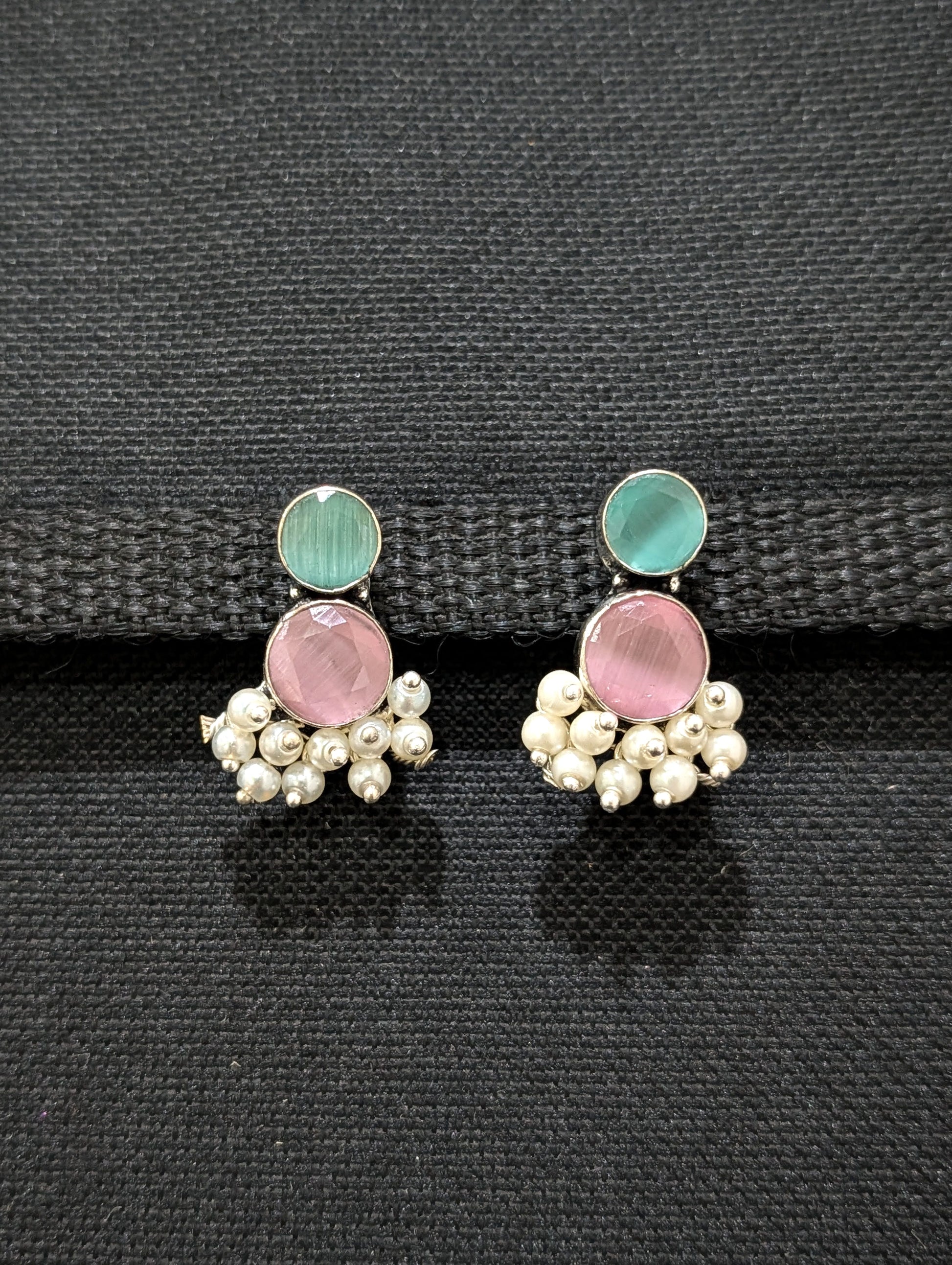 Pearl bead Bright silver CZ Stud Earrings - Simpliful