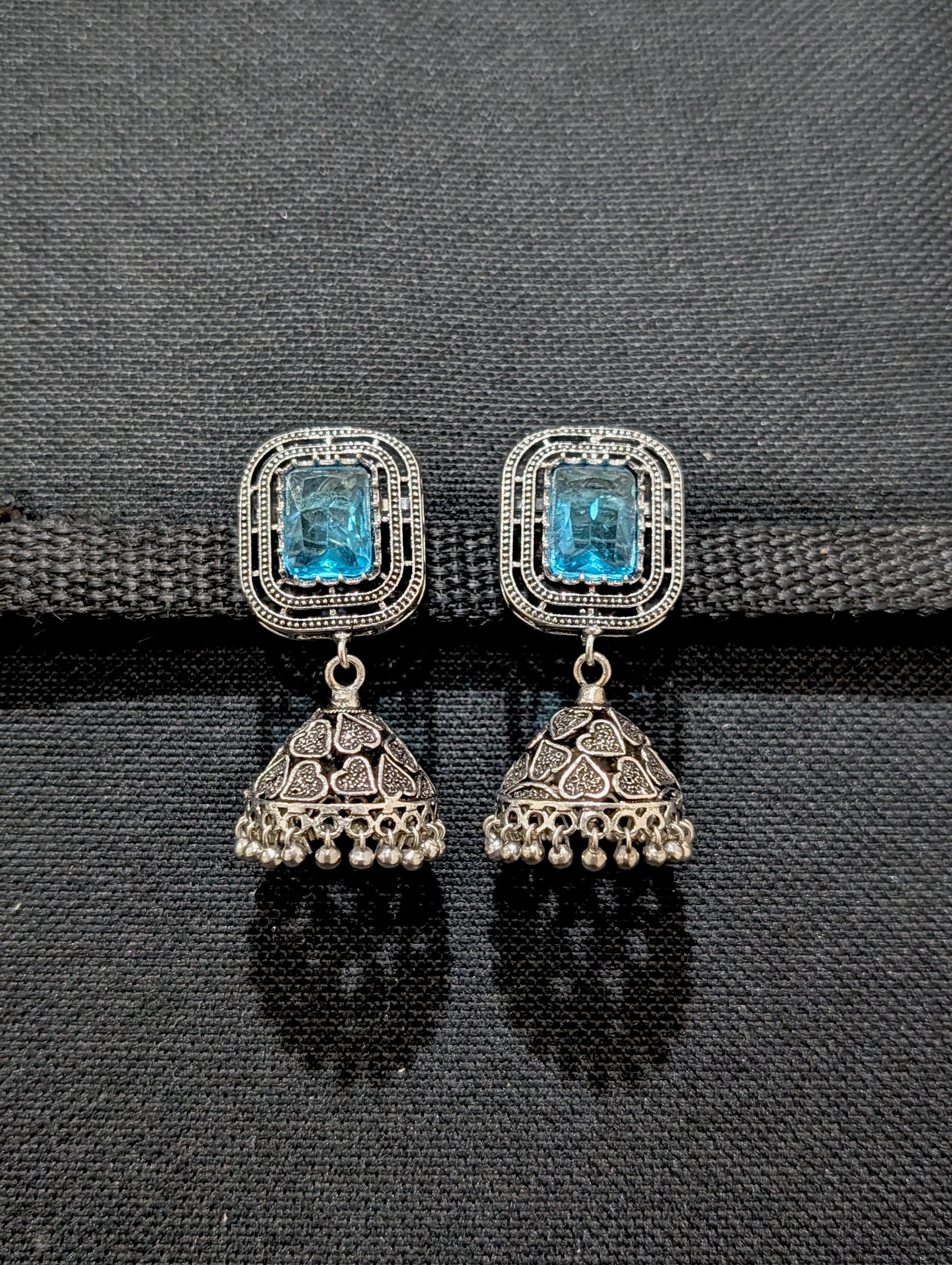 Oxidized silver Rectangle stud Jhumka earrings - Simpliful