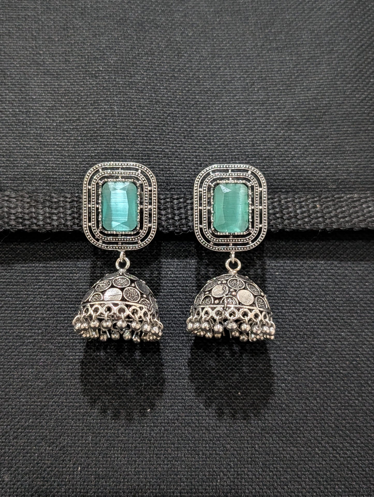 Oxidized silver Rectangle stud Jhumka earrings - Simpliful